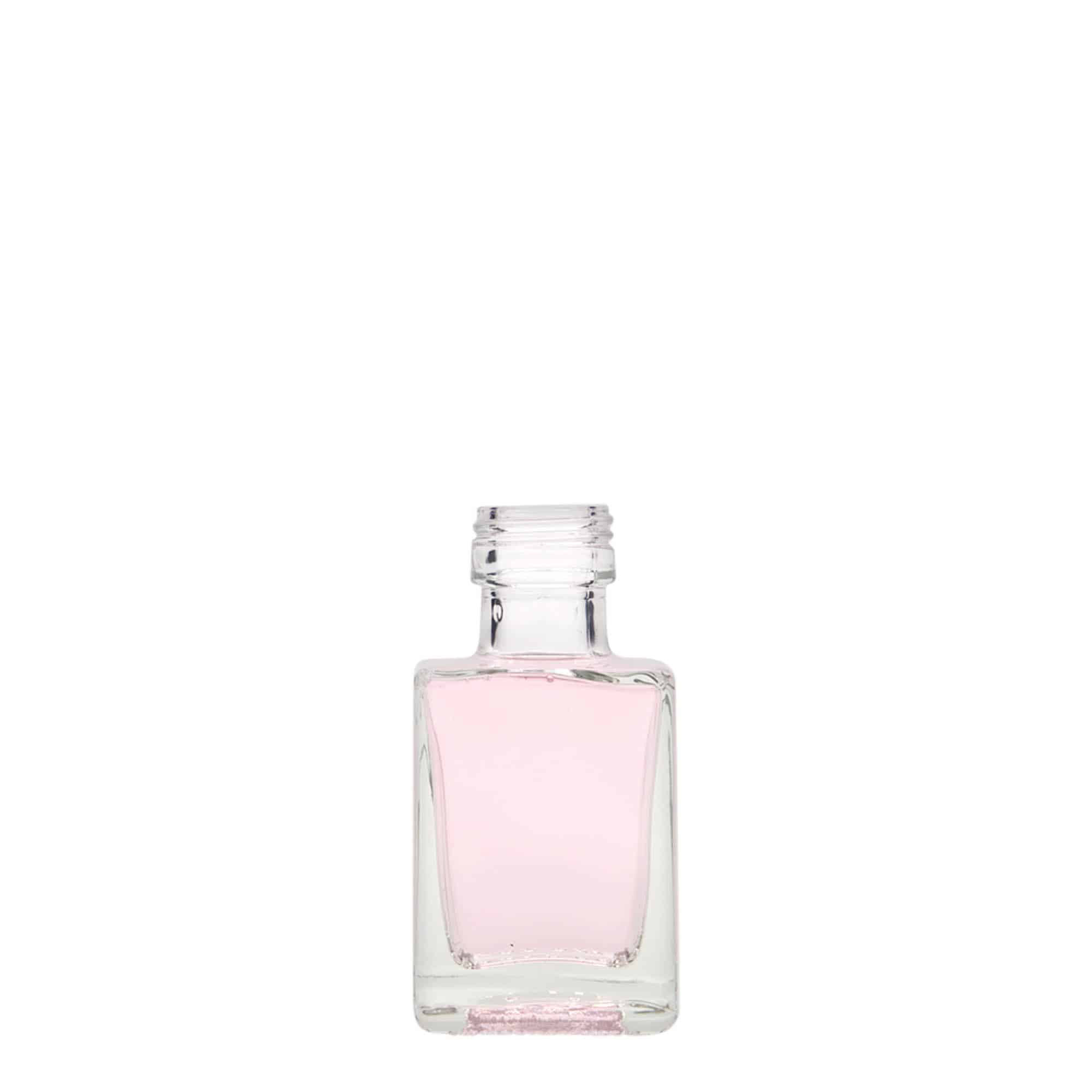 50 ml стъклена бутилка „Cube“, квадратна, затваряне: капачка PP 24