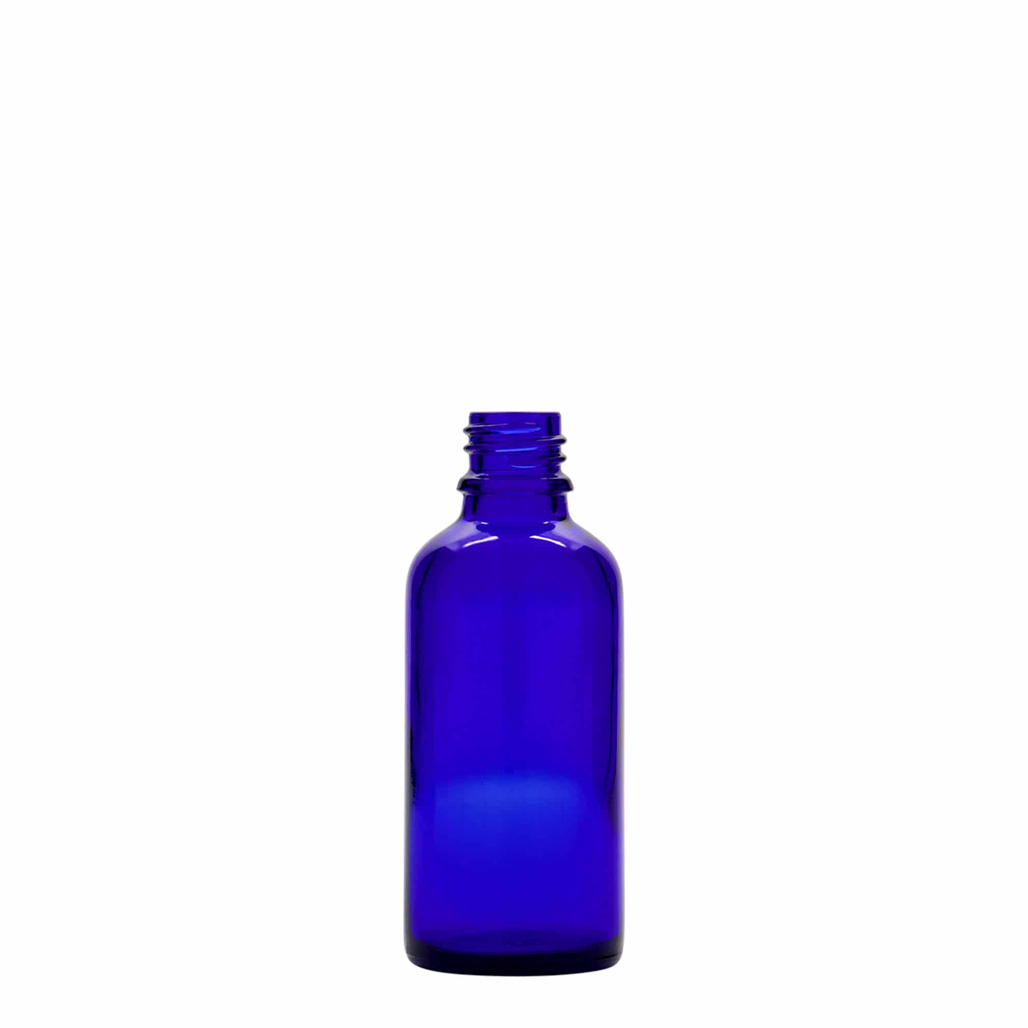 50 ml спрей бутилка за лекарства, стъклена, кралско синьо, затваряне: винтова капачка с резба DIN 18