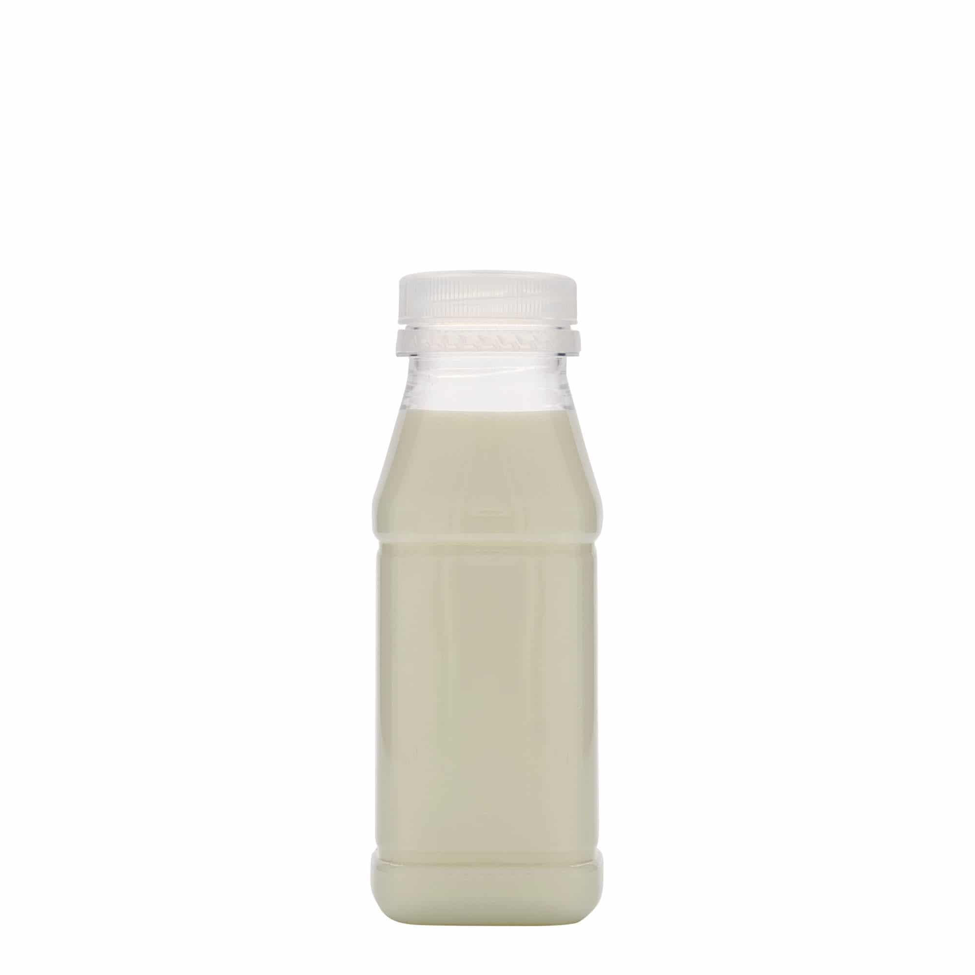 250 мл PET бутилка „Milk and Juice Carré“, квадратна, пластмасова, гърло: 38 мм
