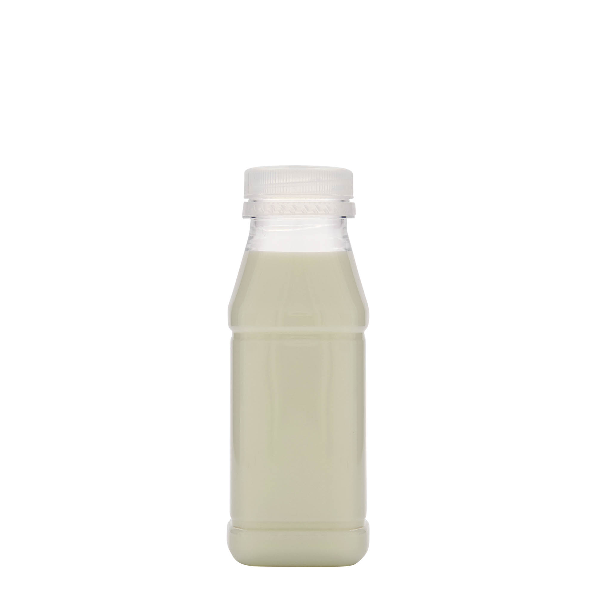 250 мл PET бутилка „Milk and Juice Carré“, квадратна, пластмасова, гърло: 38 мм 250 мл PET бутилка „Milk and Juice Carré“, квадратна, пластмасова, гърло: 38 мм