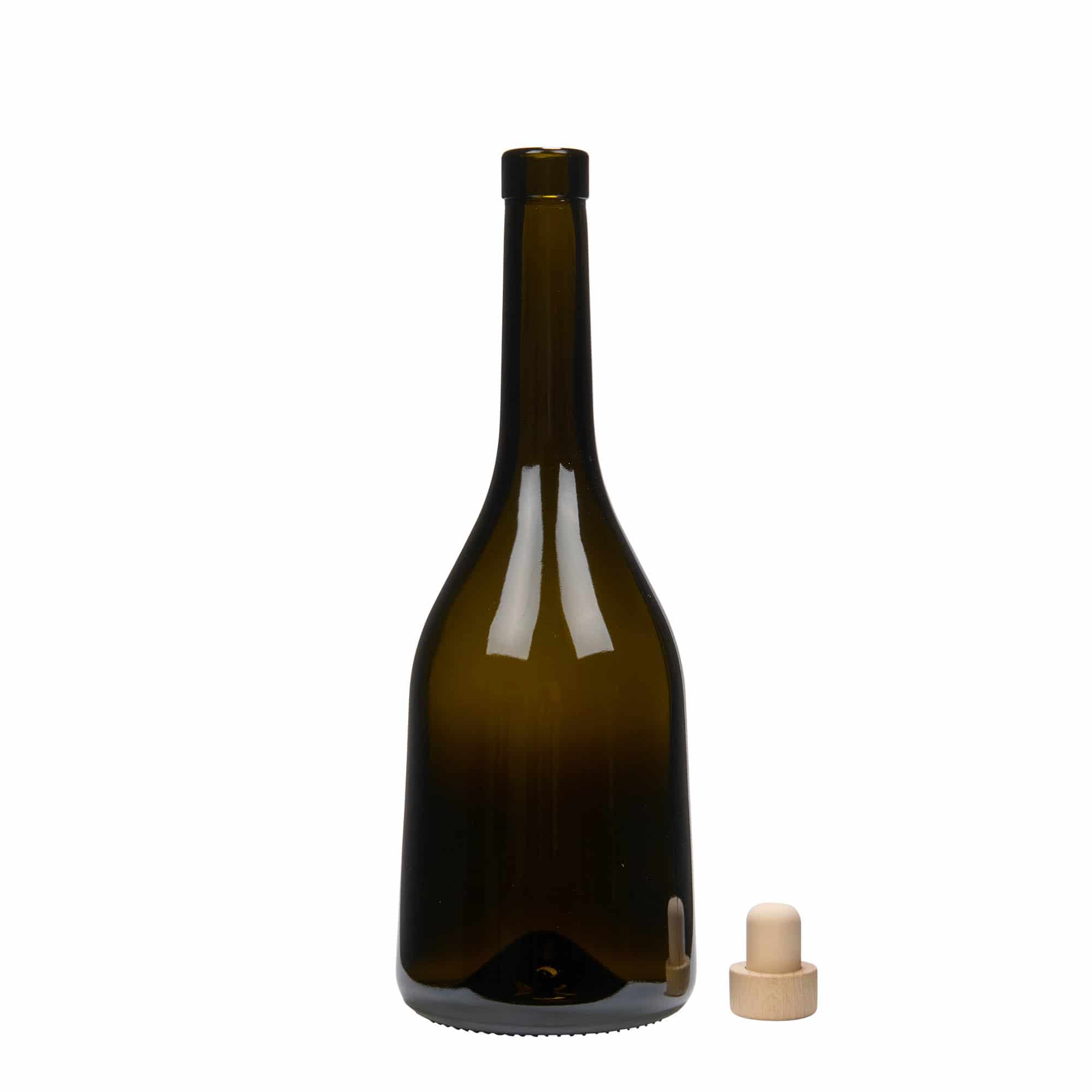 750 ml стъклена бутилка „Rustica“, антично зелено, затваряне: коркова тапа