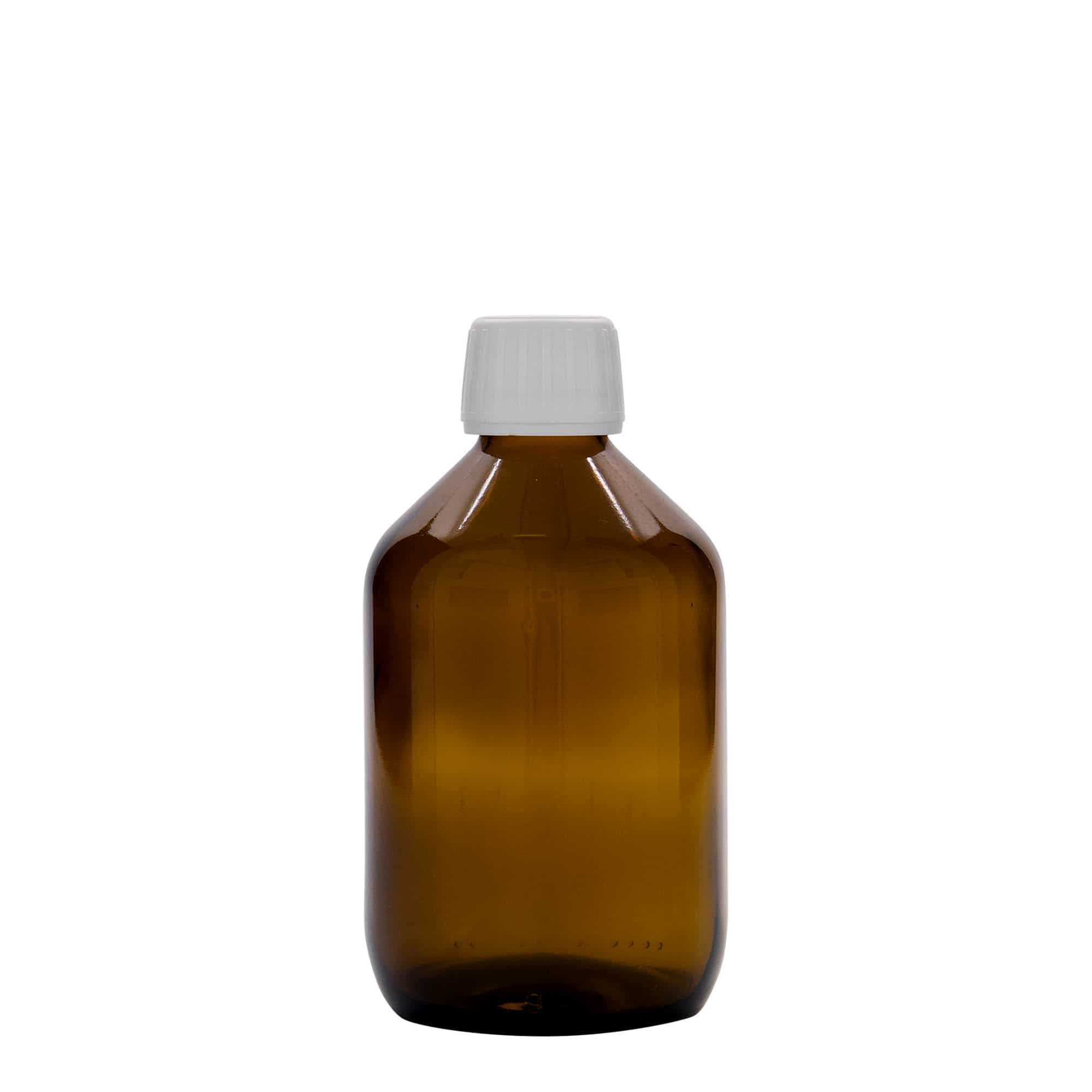 300 ml бутилка за лекарства, кафява, стъклена, затваряне: капачка PP 28