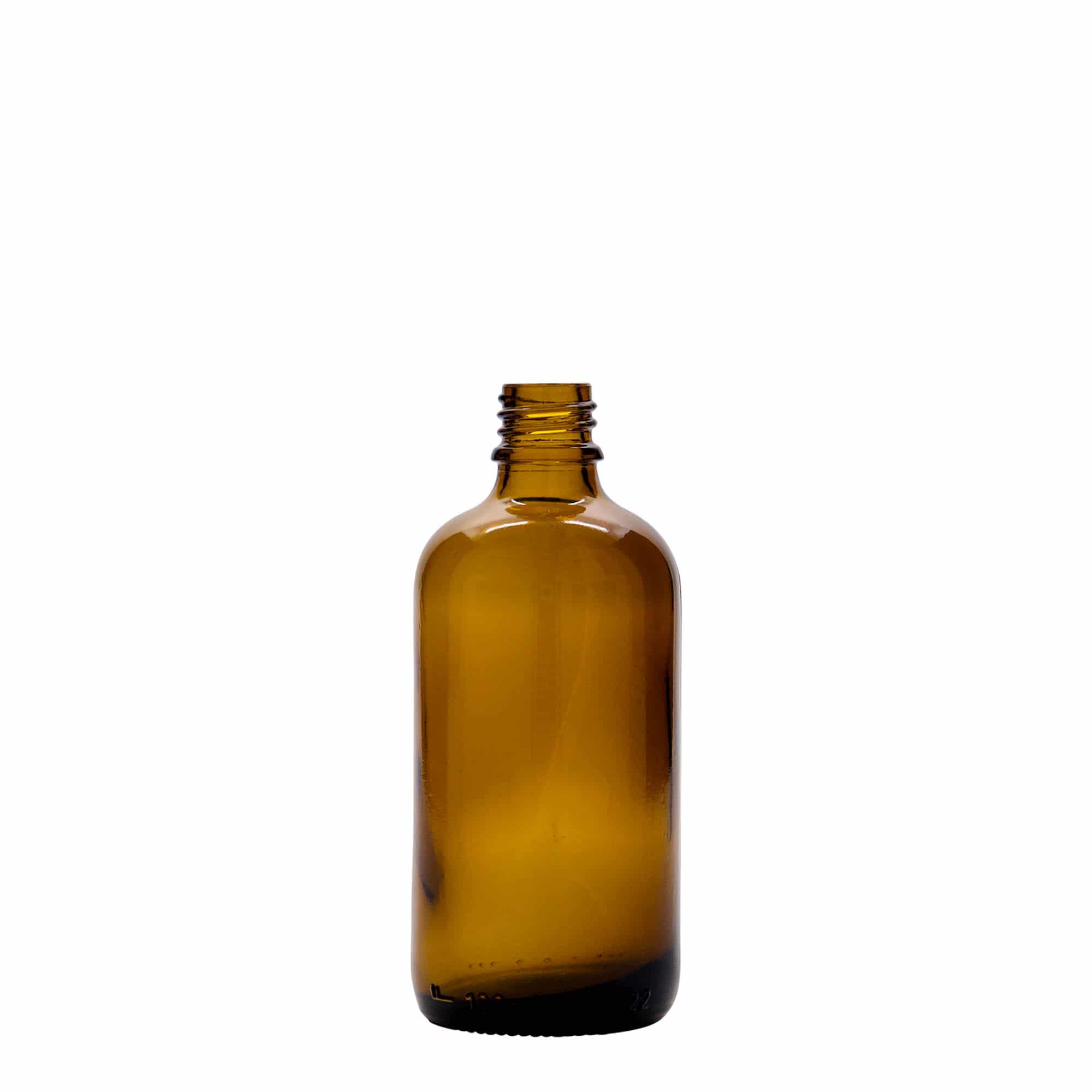100 ml бутилка за лекарства с лосион помпа, стъклена, кафява, затваряне: винтова капачка с резба DIN 18