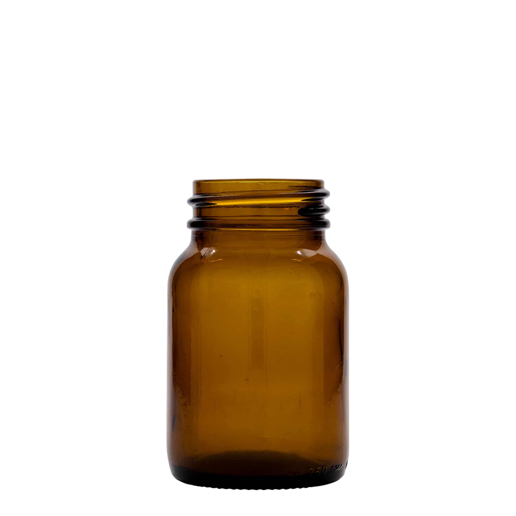 250 ml буркан с широко гърло, кафяв, затваряне: винтова капачка с резба DIN 55 250 ml буркан с широко гърло, кафяв, затваряне: винтова капачка с резба DIN 55