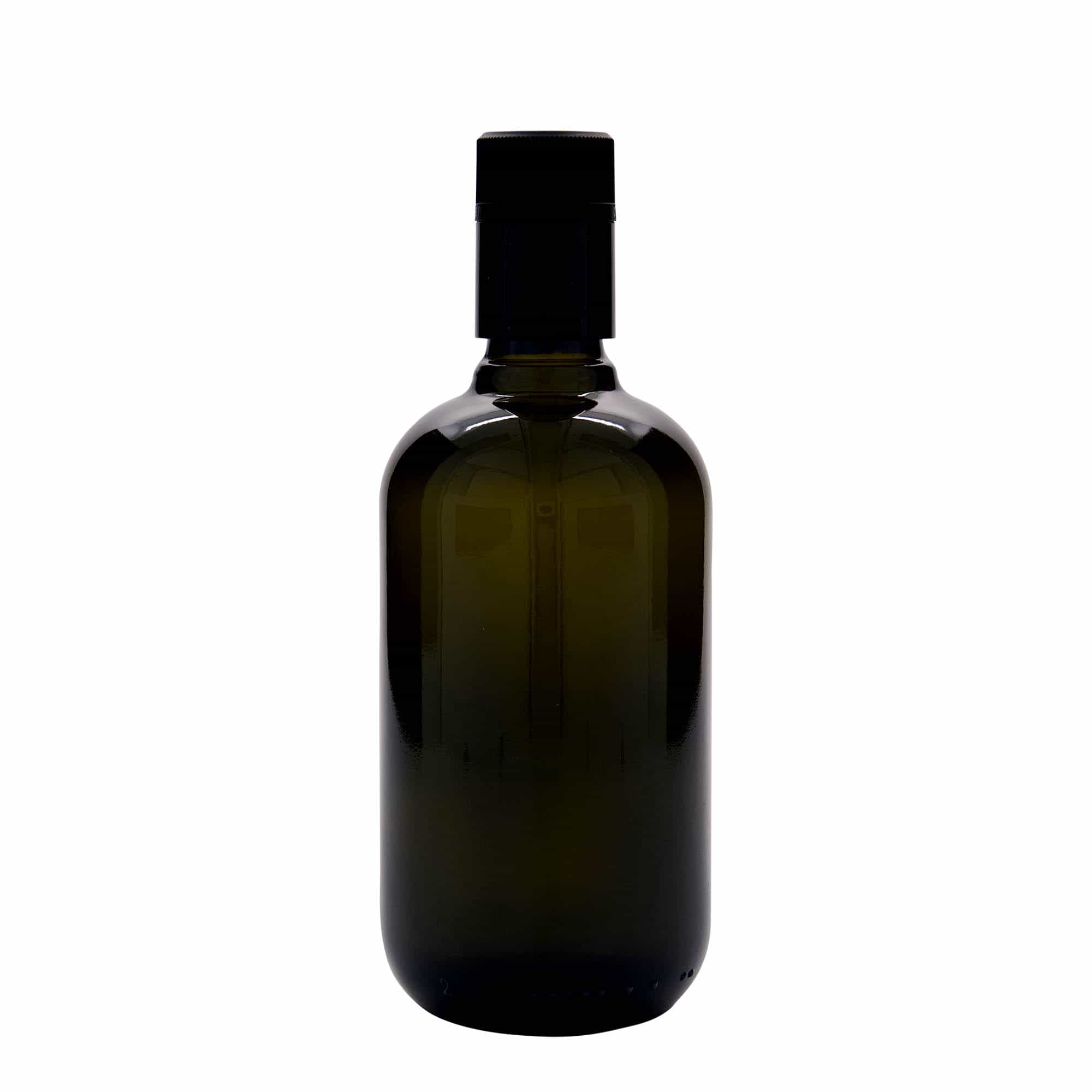 500 ml бутилка за оцет/олио „Биоолио“, стъклена, антично зелено, затваряне: без възможност за повторно пълнене
