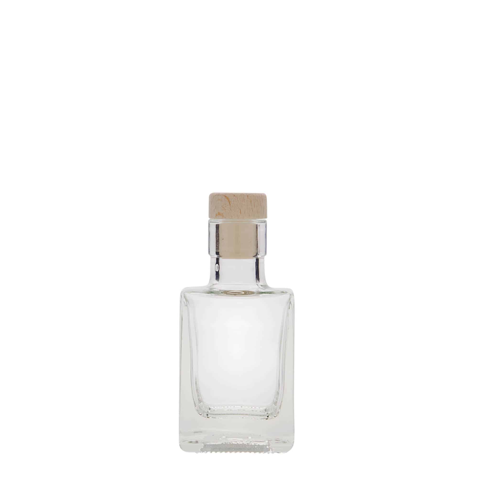 50 ml стъклена бутилка „Cube“, квадратна, затваряне: коркова тапа