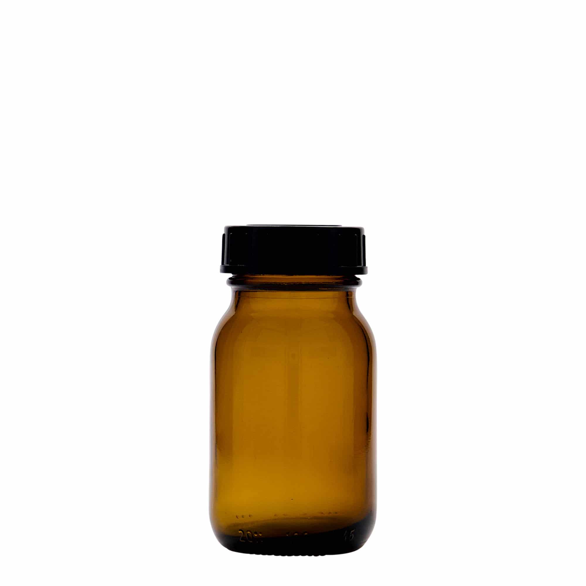 100 ml буркан с широко гърло, кафяв, затваряне: винтова капачка с резба DIN 40