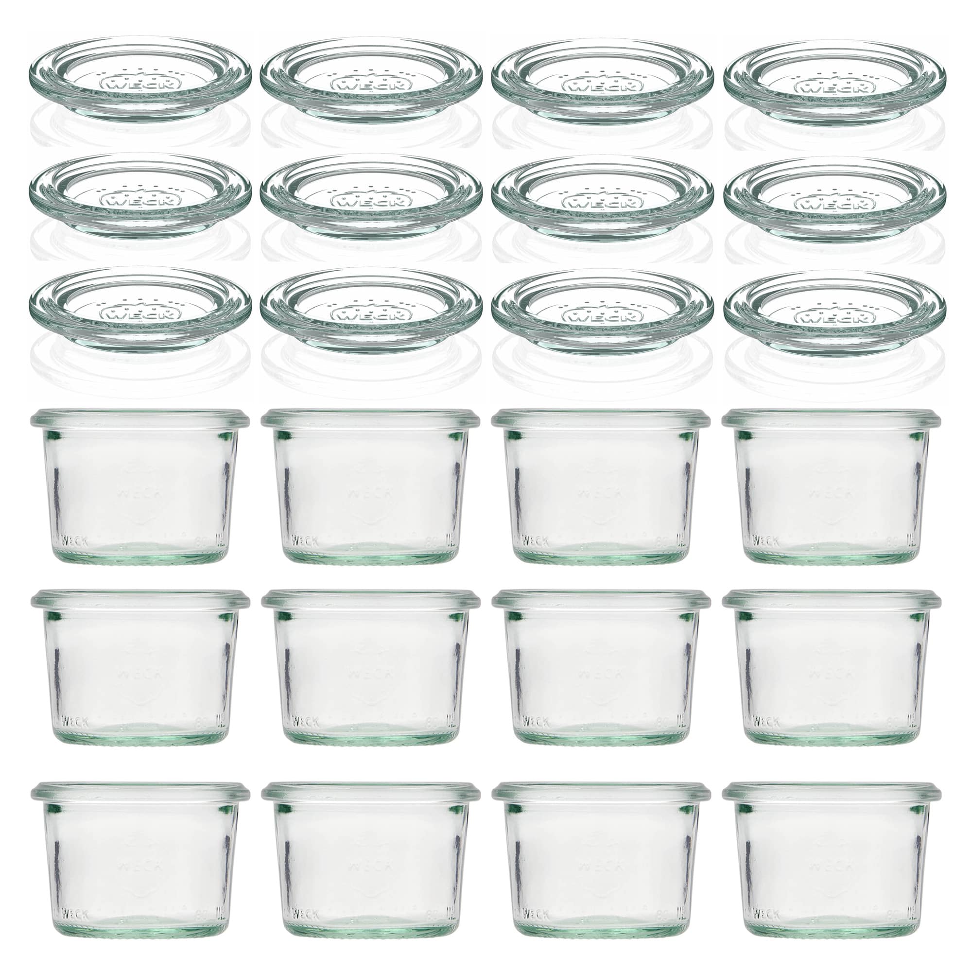 12x 80 ml стъклен буркан WECK с широко гърло със стъклен капак RR 60