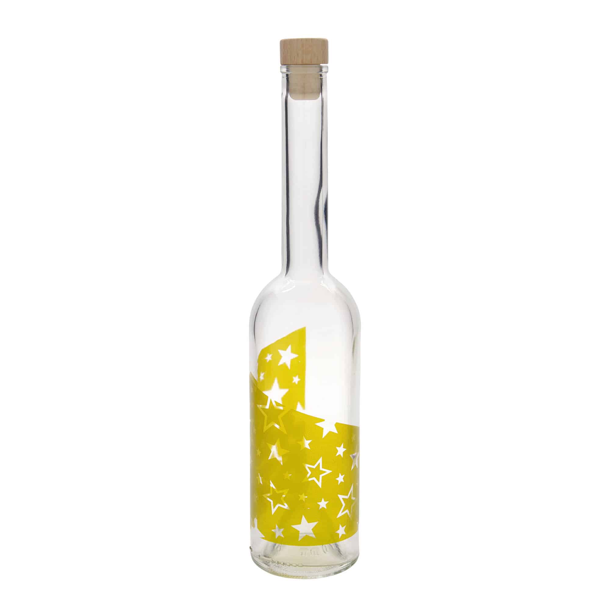 500 ml стъклена бутилка „Опера“, мотив: златни звезди, затваряне: коркова тапа