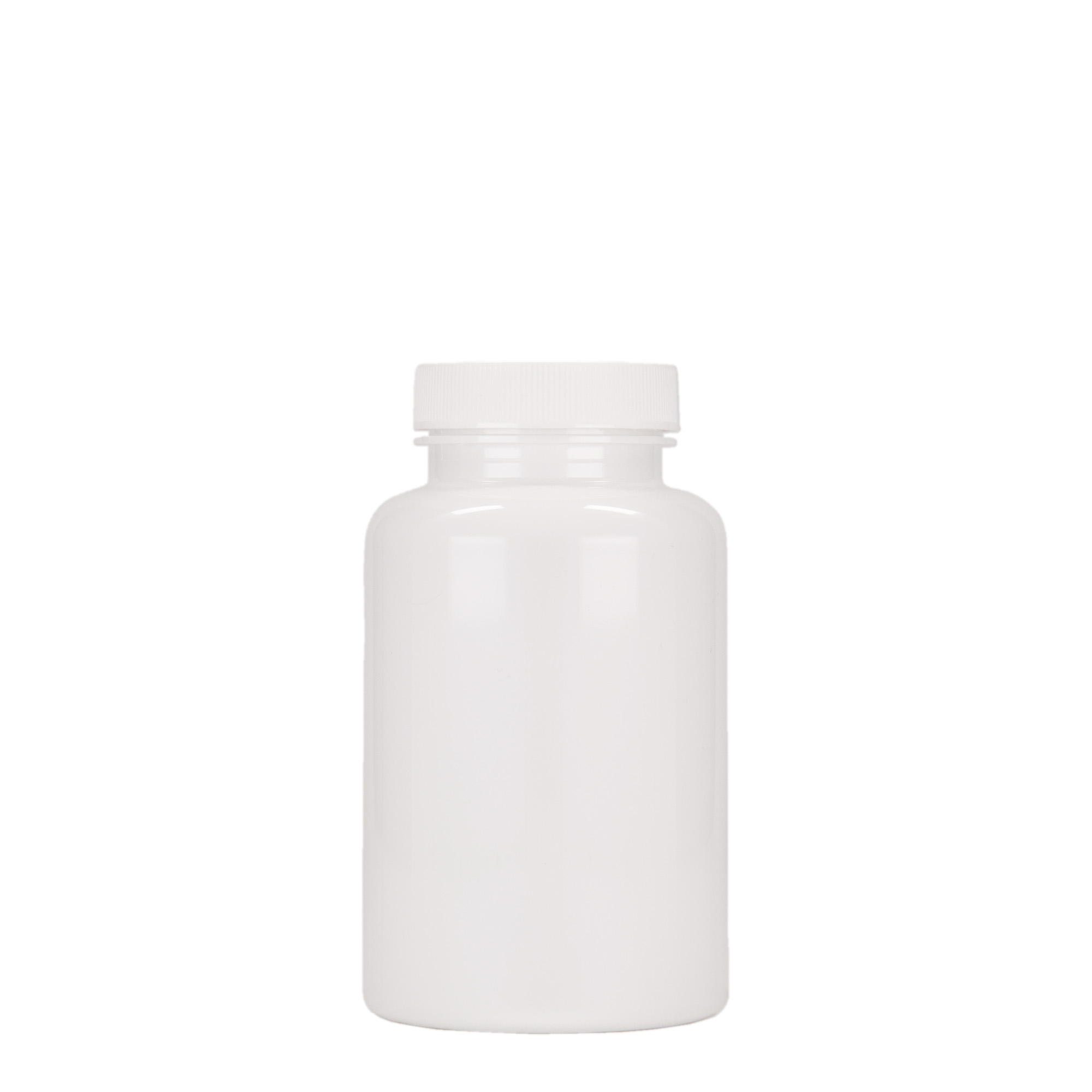 250 ml PET буркан за лекарства, пластмасов, бял, затваряне: винтова капачка GPI 45/400