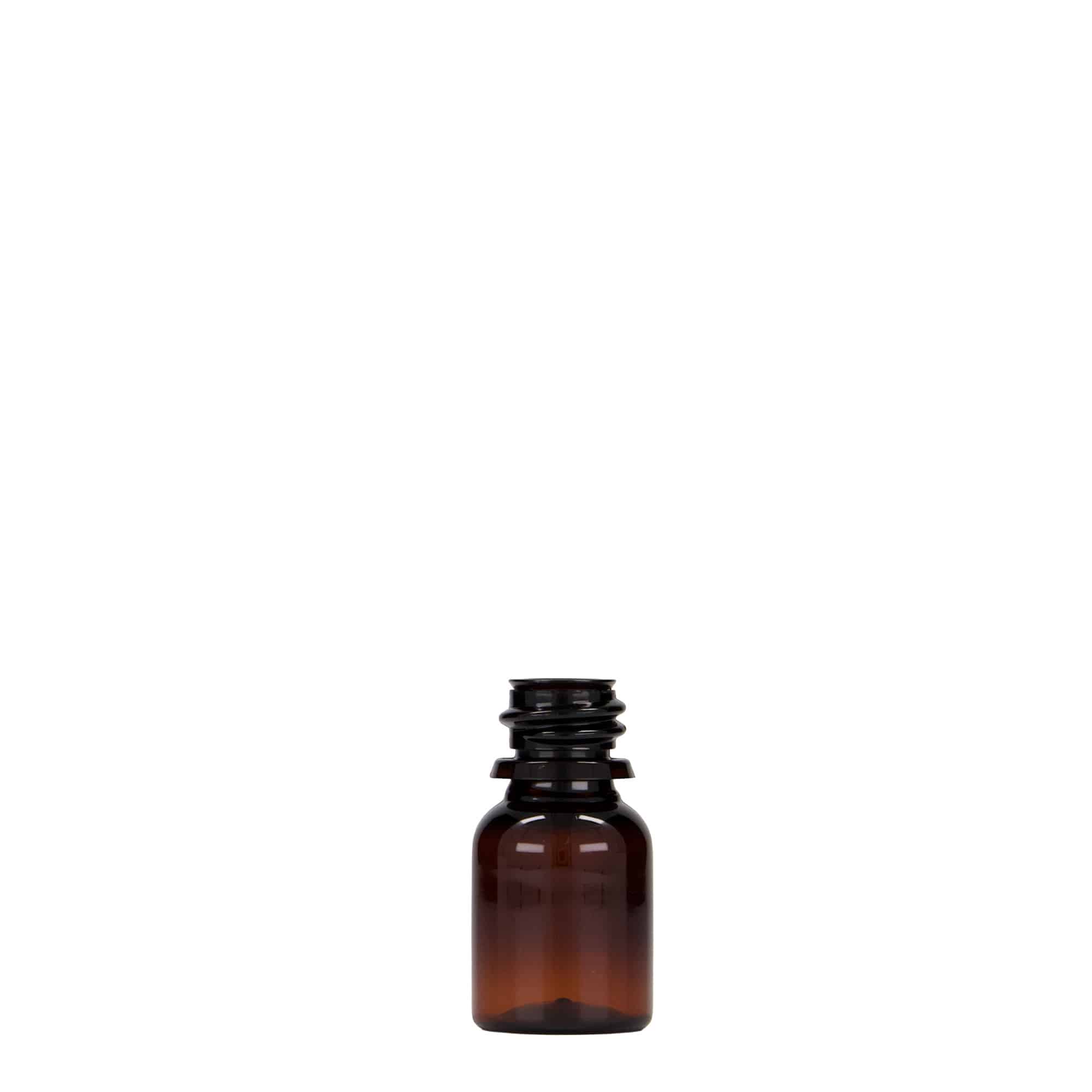 10 ml PET бутилка за лекарства „Easy Living“, кафява, пластмасова, затваряне: винтова капачка с резба DIN 18