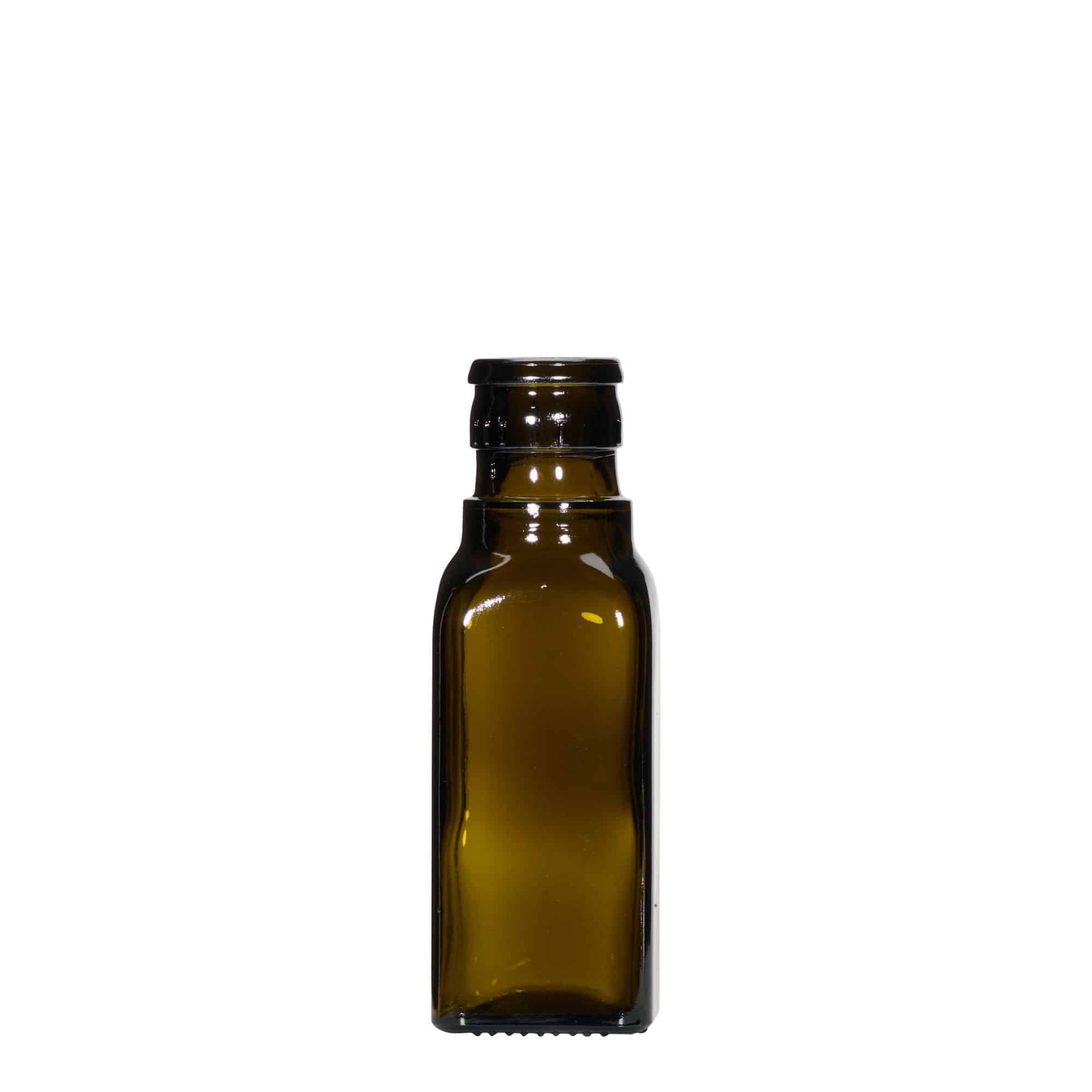 100 ml бутилка за оцет/олио „Quadra“, стъклена, квадратна, антично зелено, затваряне: без възможност за повторно пълнене 100 ml бутилка за оцет/олио „Quadra“, стъклена, квадратна, антично зелено, затваряне: без възможност за повторно пълнене