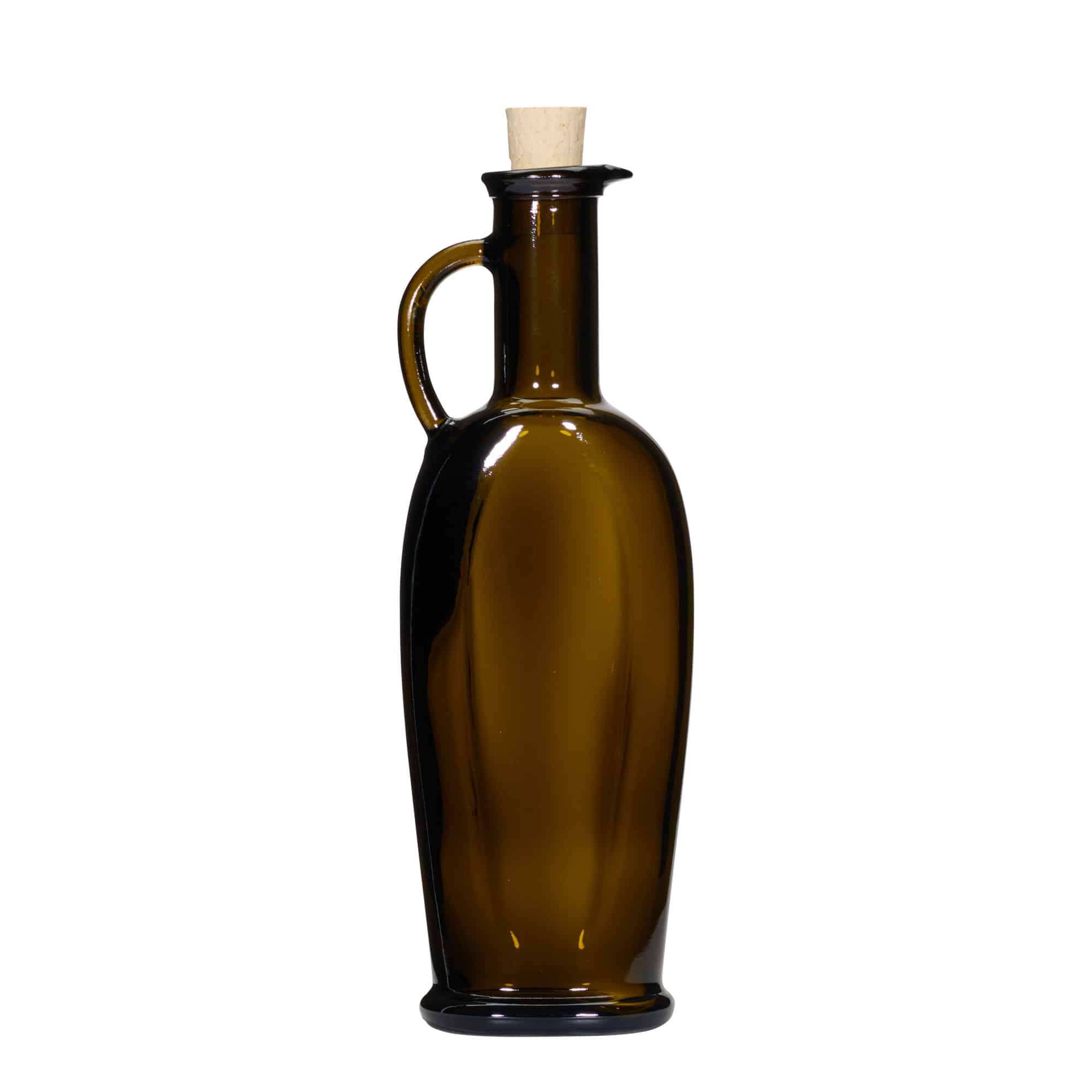 250 ml стъклена бутилка „Eleganta“, овална, антично зелено, затваряне: коркова тапа