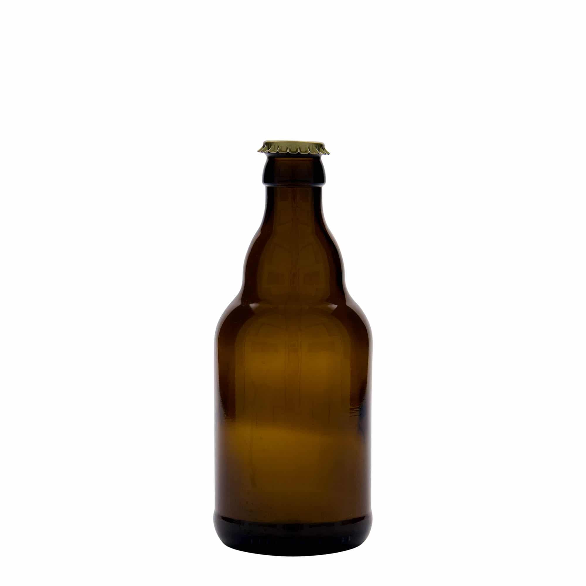 330 ml бутилка за бира „Steinie“, стъклена, кафява, затваряне: метална капачка за бутилки