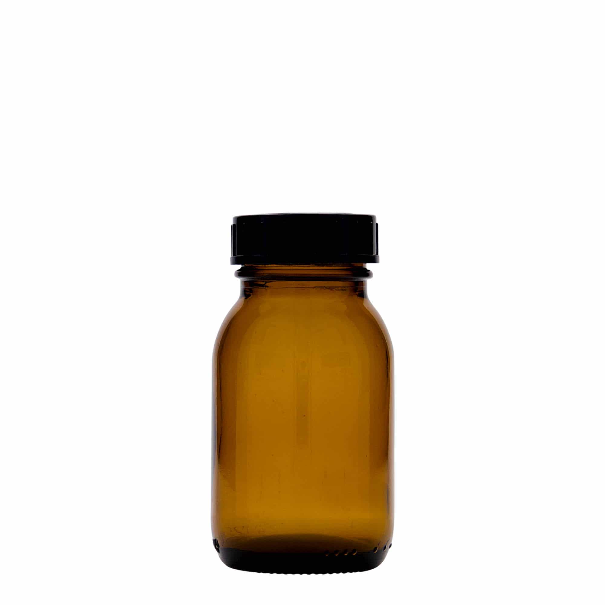 125 ml буркан с широко гърло, кафяв, затваряне: винтова капачка с резба DIN 40