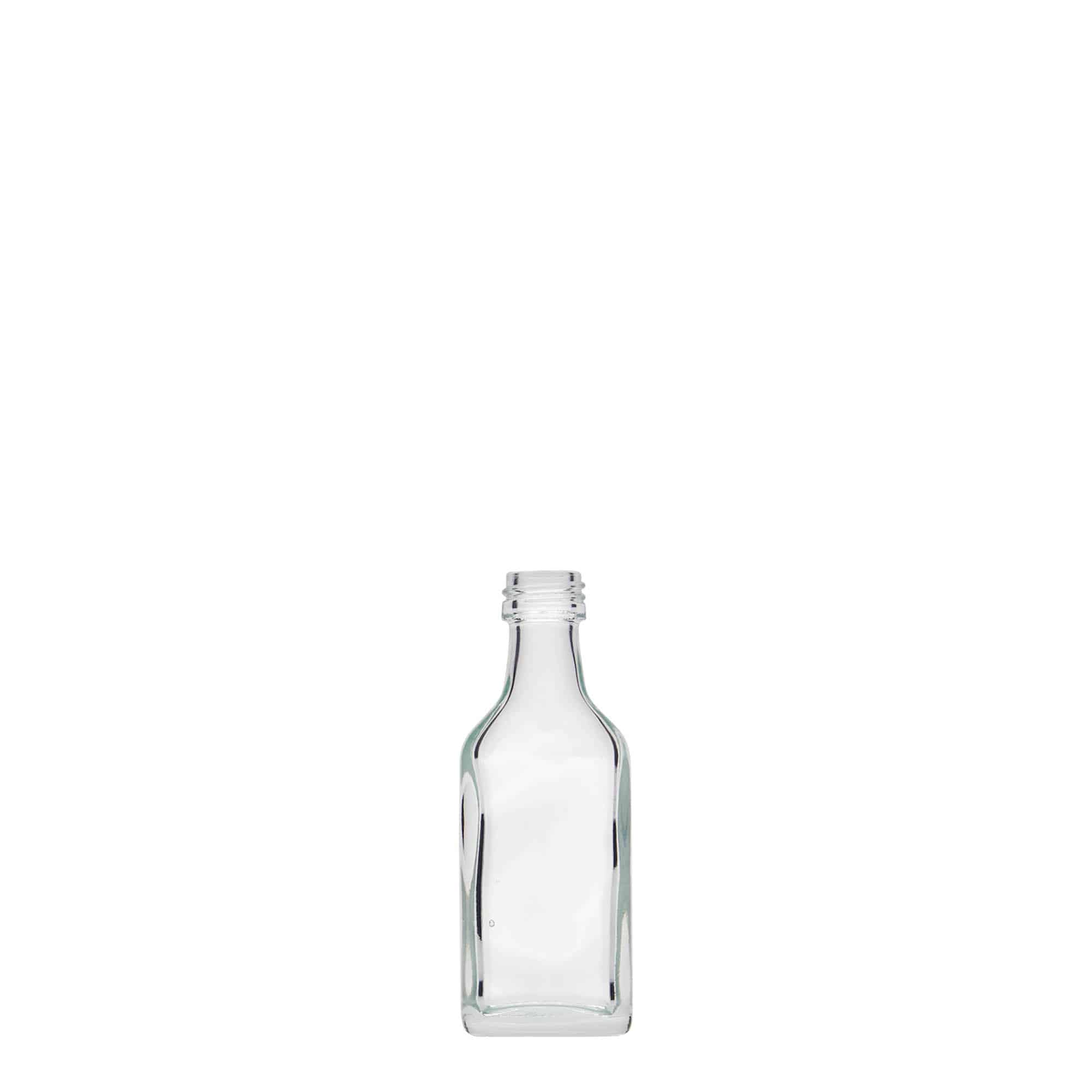 20 ml джобна бутилка, правоъгълна, стъклена, затваряне: капачка PP 18 20 ml джобна бутилка, правоъгълна, стъклена, затваряне: капачка PP 18