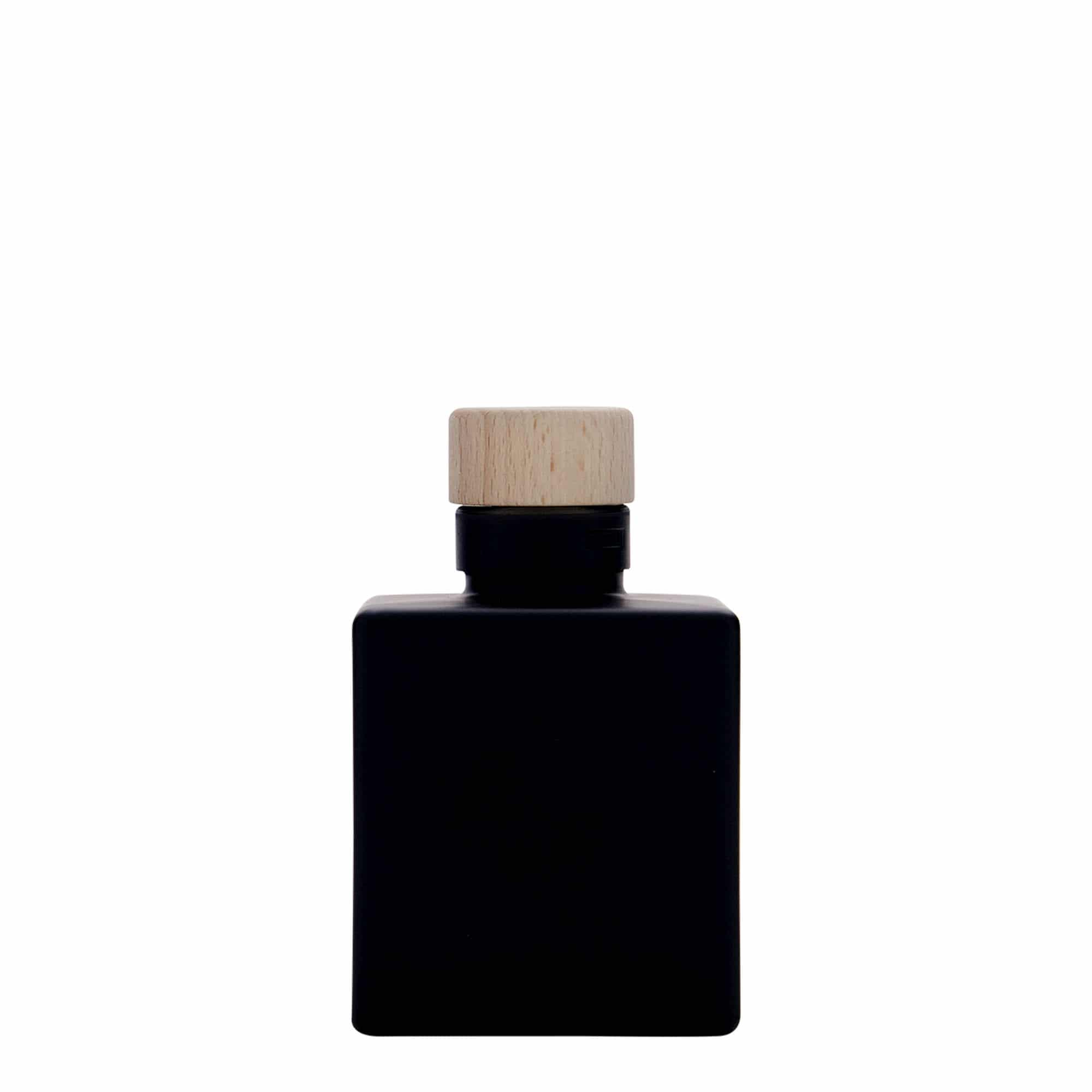 100 ml стъклена бутилка „Cube“, квадратна, черна, затваряне: коркова тапа