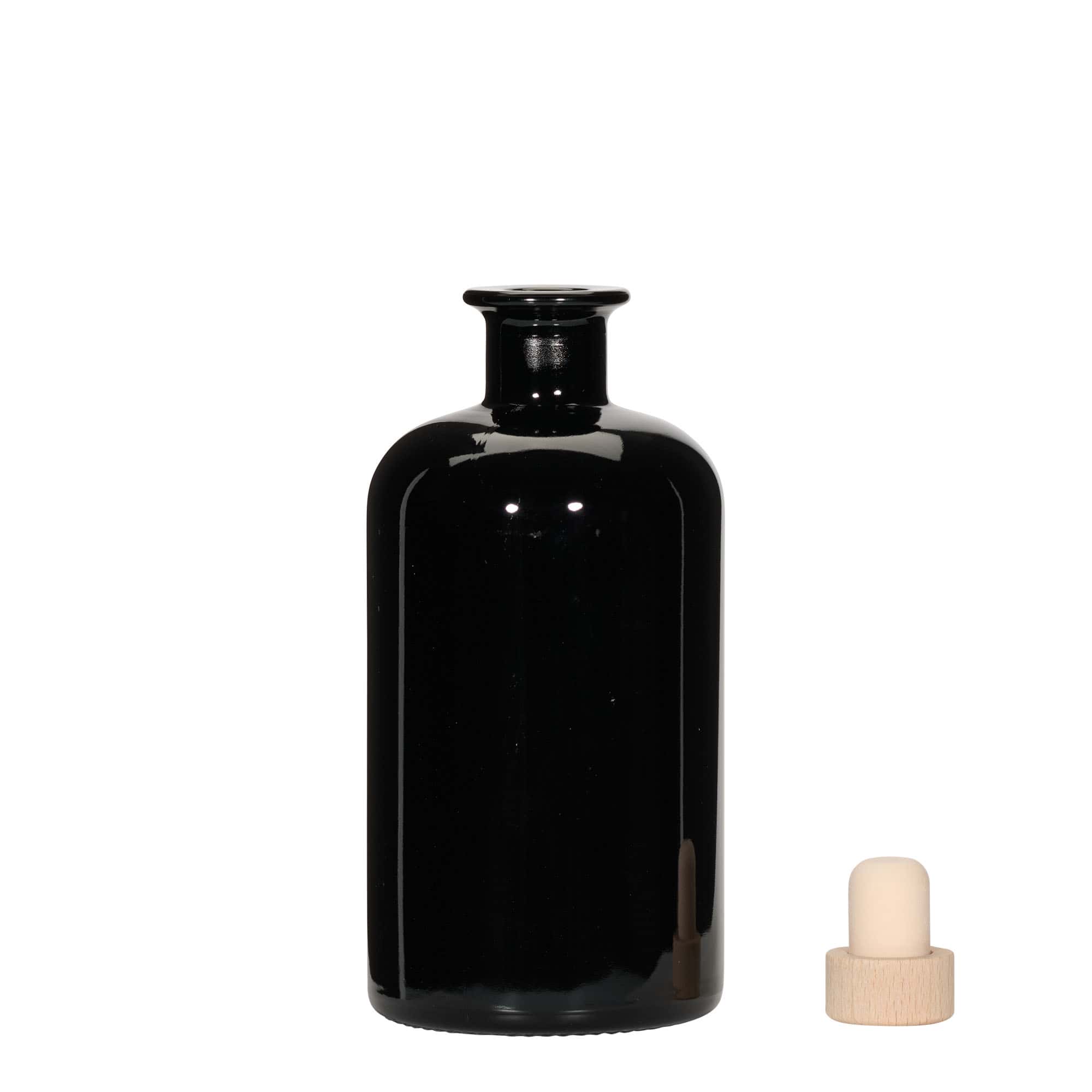 500 ml стъклена аптекарска бутилка, черна, затваряне: коркова тапа