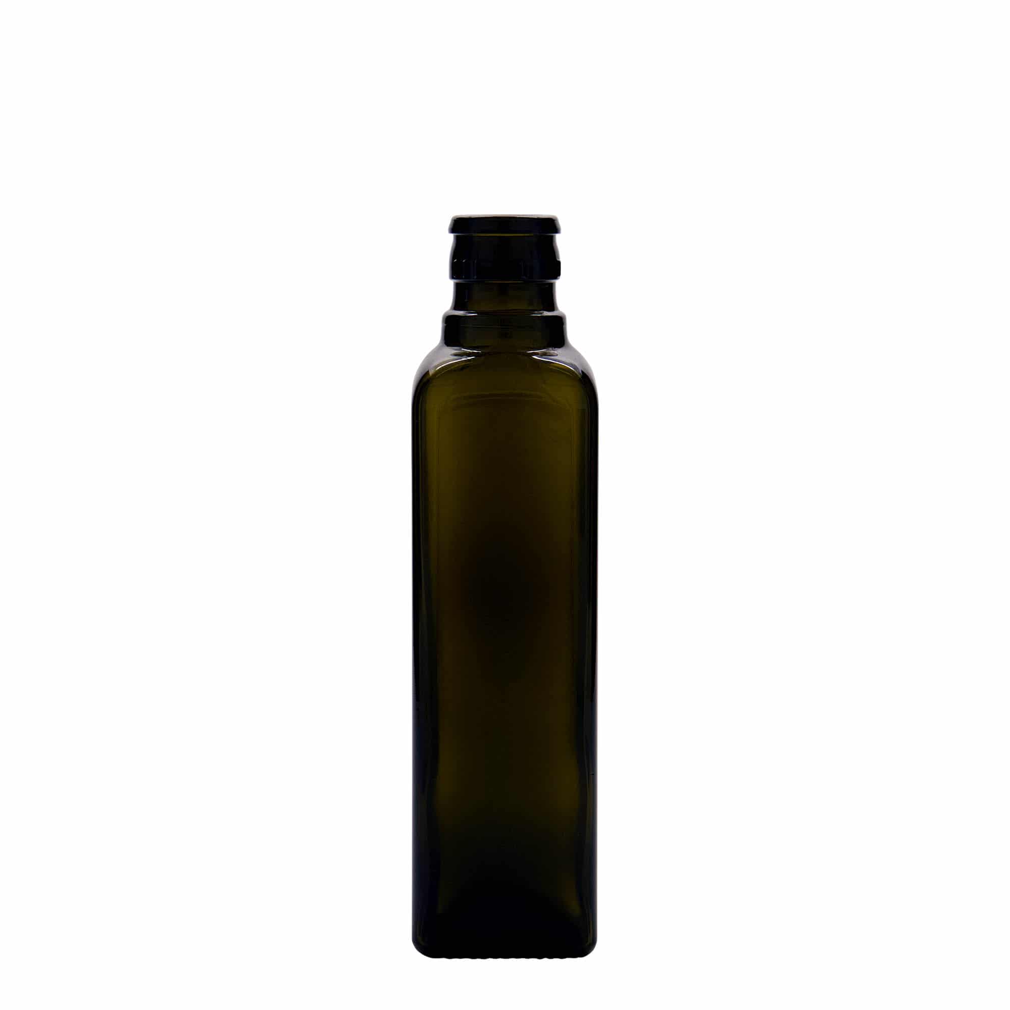 250 ml бутилка за оцет/олио „Quadra“, стъклена, квадратна, антично зелено, затваряне: без възможност за повторно пълнене 250 ml бутилка за оцет/олио „Quadra“, стъклена, квадратна, антично зелено, затваряне: без възможност за повторно пълнене