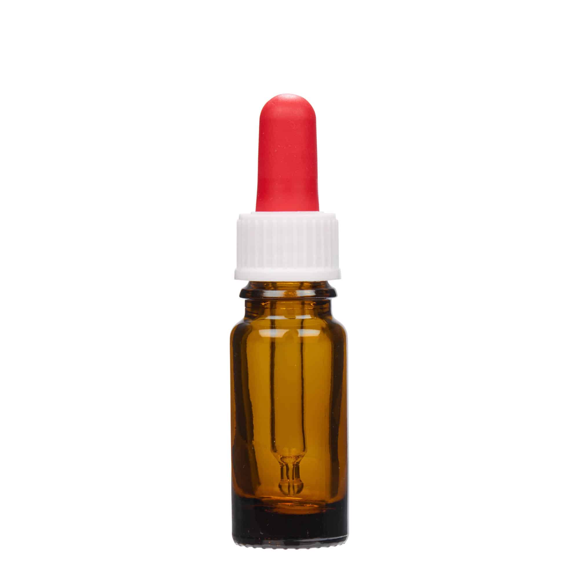 10 ml бутилка за лекарства с пипета, стъклена, кафява, затваряне: винтова капачка с резба DIN 18
