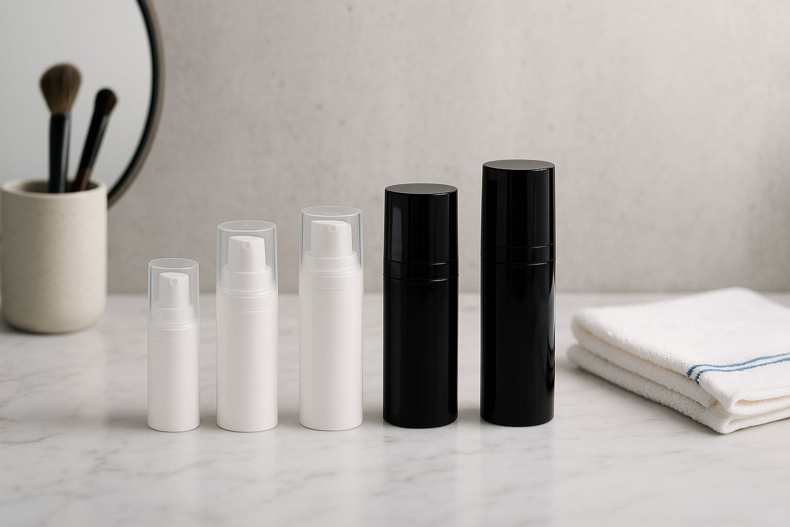 Airless глава Micro сребрист кант + бяла, лъскава капачка за щепсел