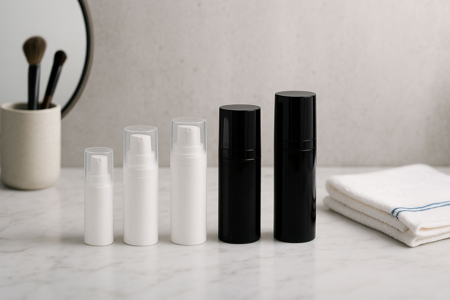 Airless глава Micro сребрист кант + бяла, лъскава капачка за щепсел Airless глава Micro сребрист кант + бяла, лъскава капачка за щепсел