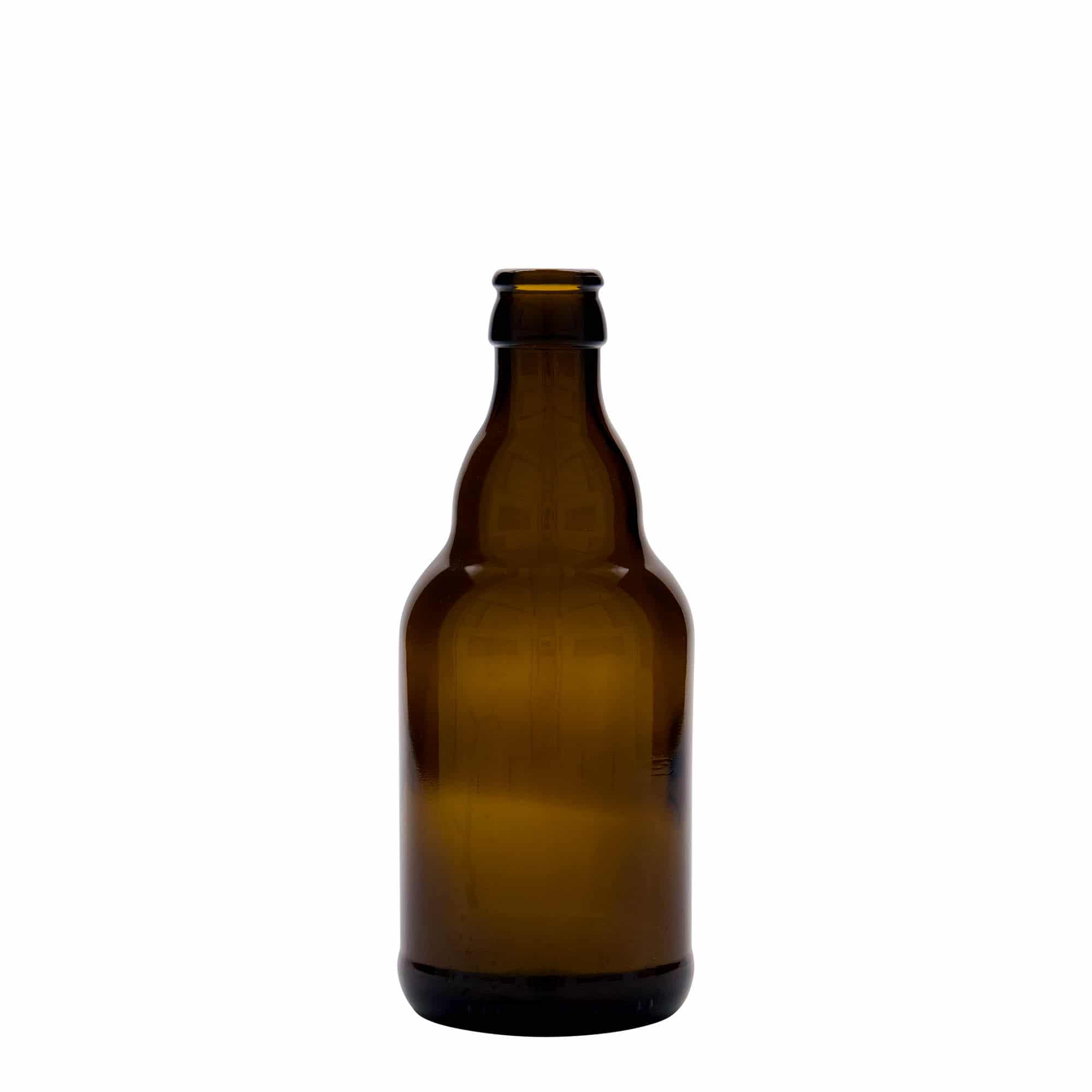 330 ml бутилка за бира „Steinie“, стъклена, кафява, затваряне: метална капачка за бутилки