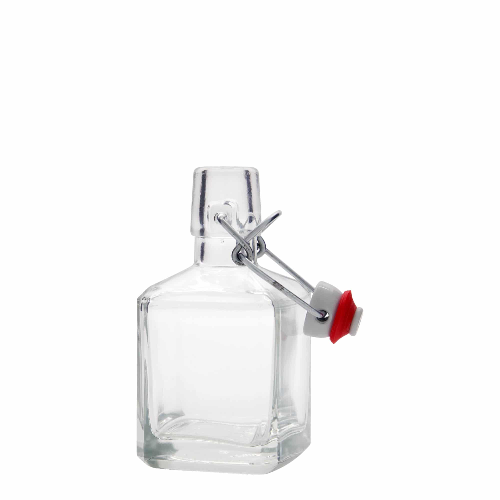 200 ml стъклена бутилка „Kubica“, квадратна, затваряне: тапа с клипс