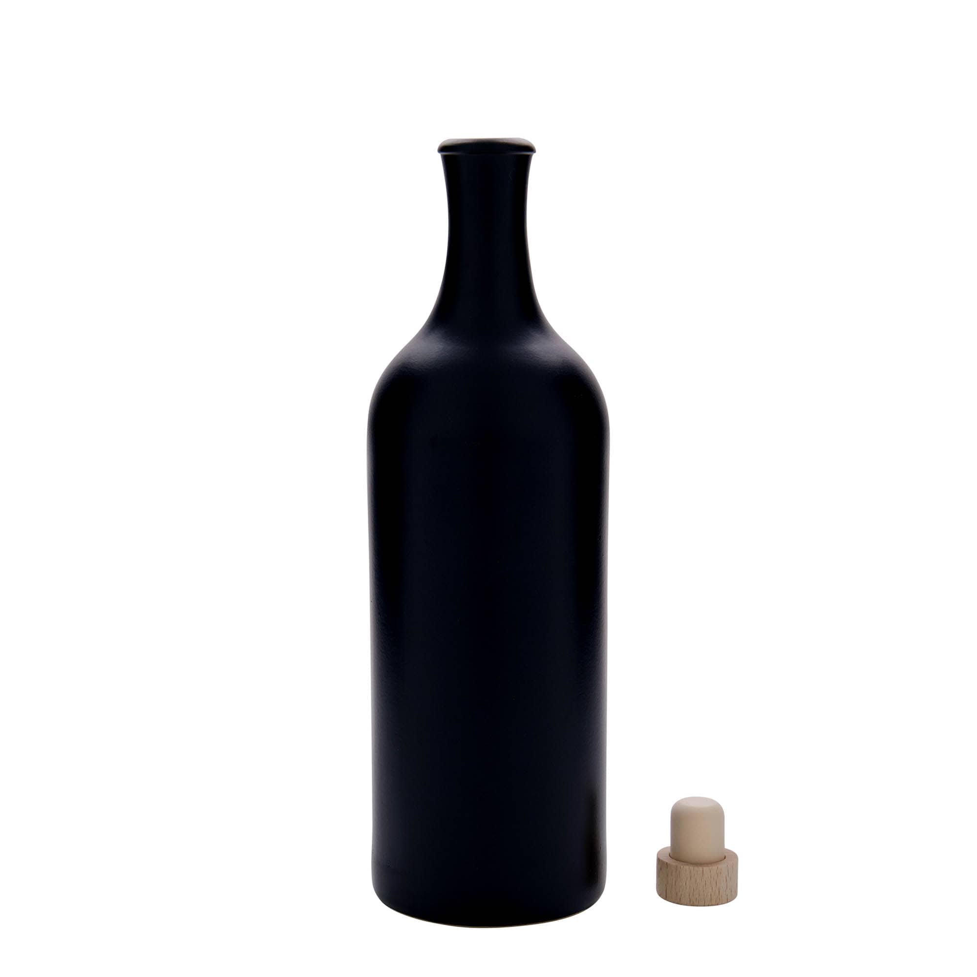 750 ml бутилка с дълго гърло, каменна керамика, черна, затваряне: коркова тапа