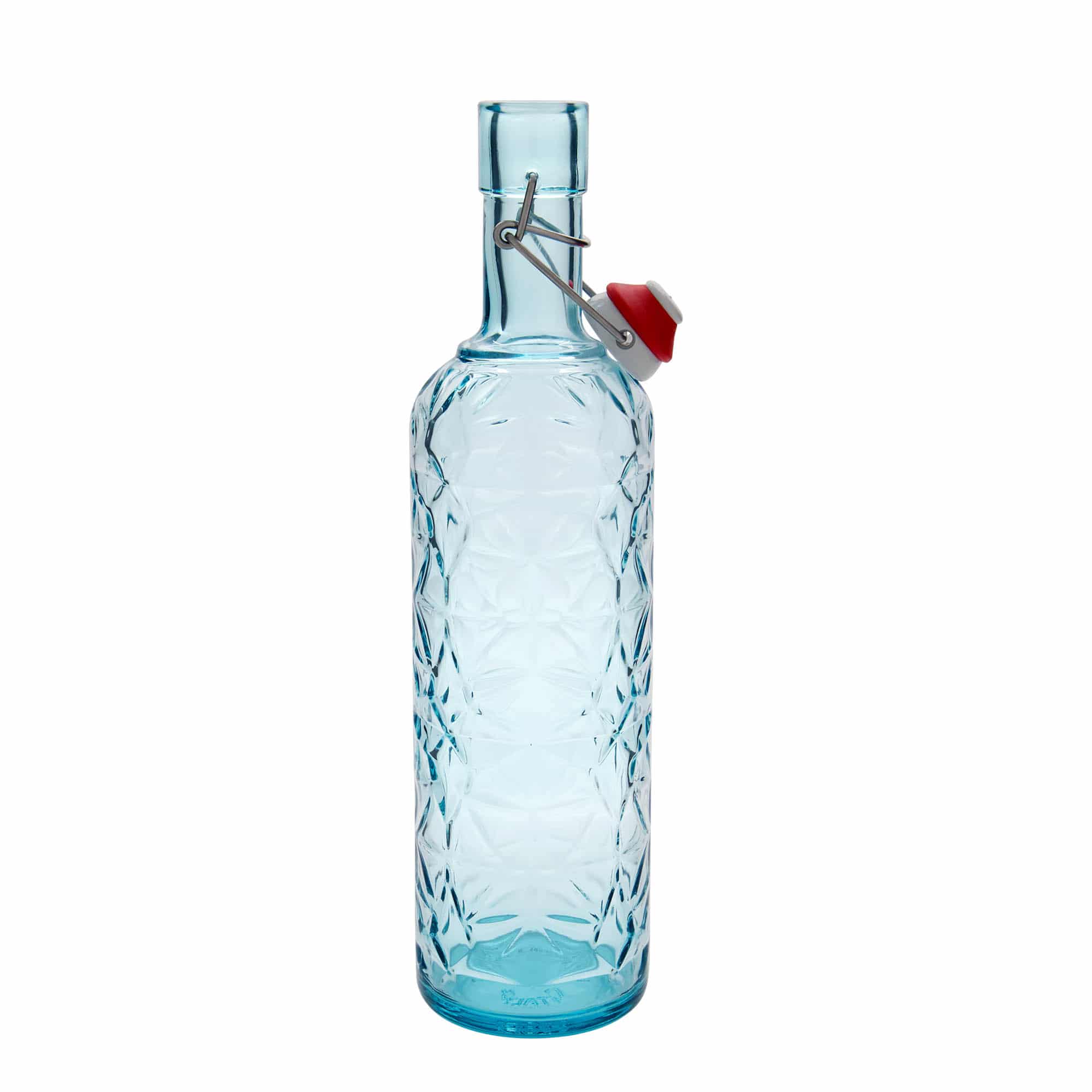 1.000 ml стъклена бутилка 'Oriente', азурносиня, отвор: затваряне с метална скоба