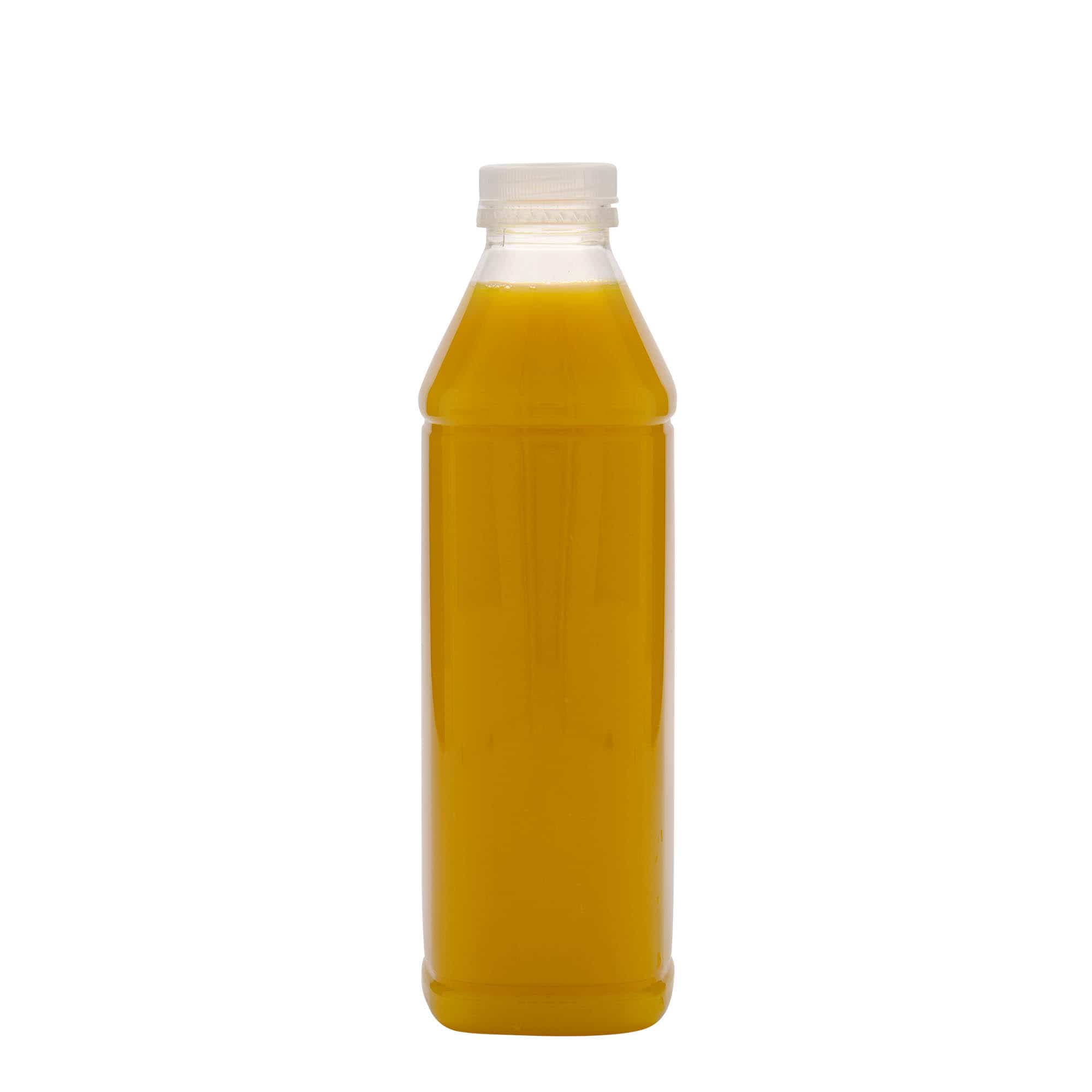 1000 ml PET бутилка за мляко и плодов сок „Carré“, квадратна, пластмасова, затваряне: 38 mm