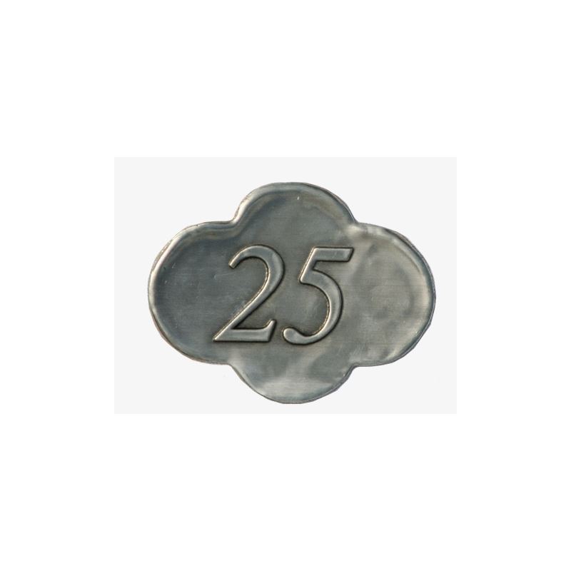 Оловна етикета '25', метал, сребрист Оловна етикета '25', метал, сребрист