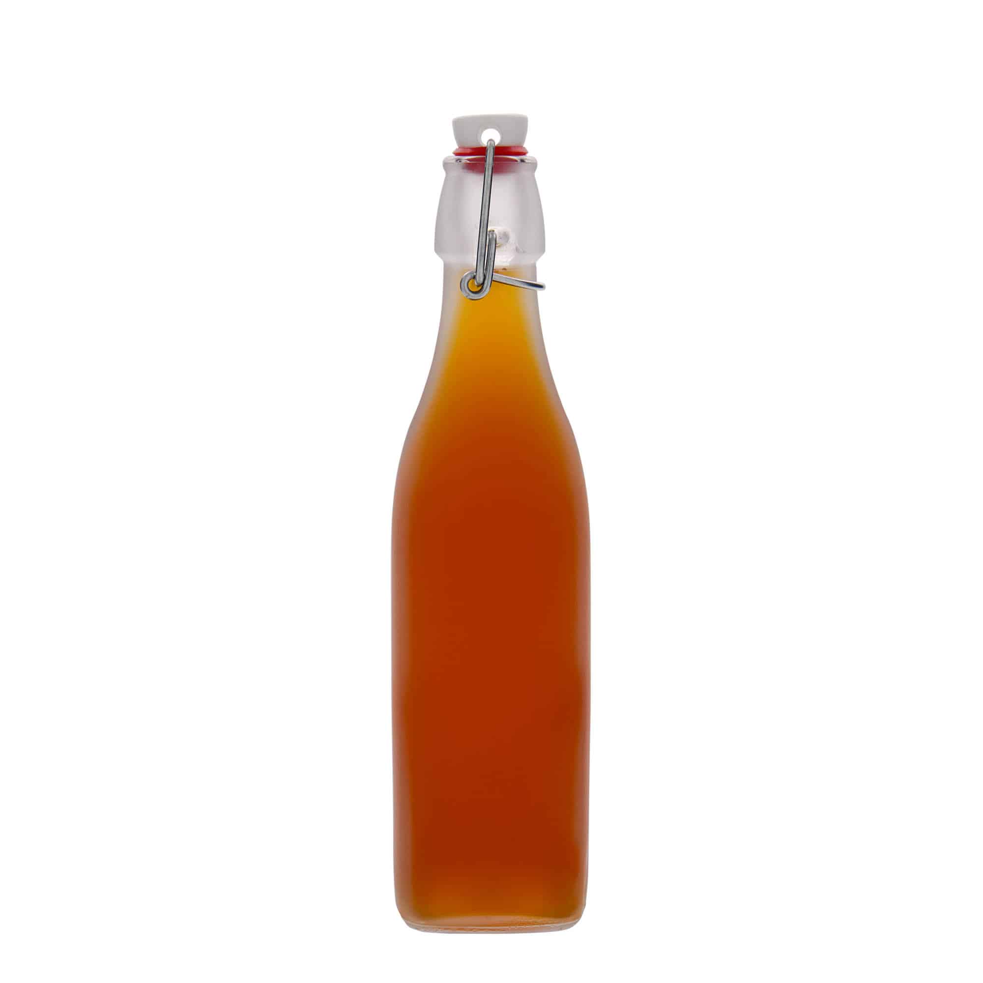 500 ml стъклена бутилка „Swing“, квадратна, бяла, затваряне: тапа с клипс