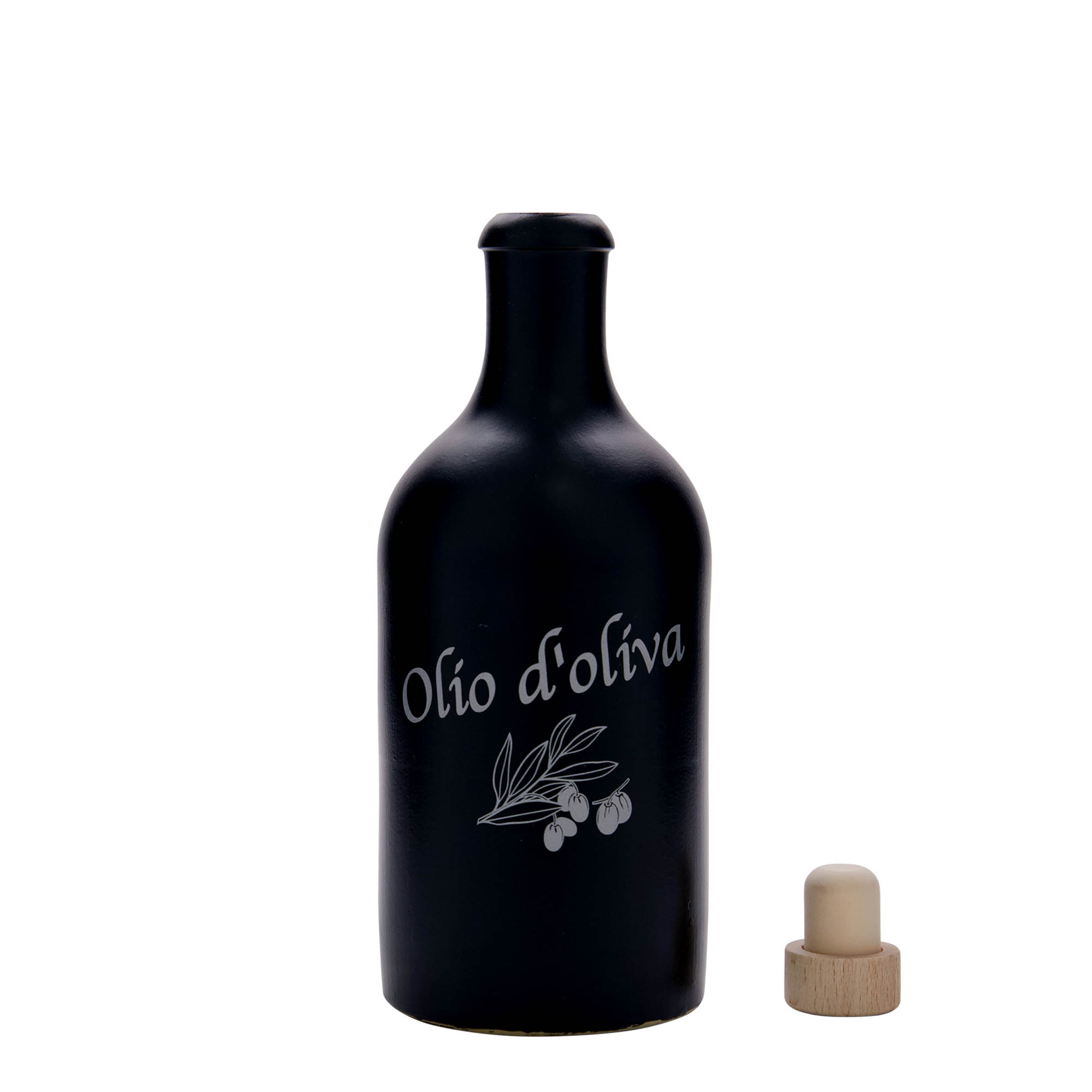500 мл глинен кана, мотив: Olio d'Oliva, каменна керамика, черен, гърло: корк 500 мл глинен кана, мотив: Olio d'Oliva, каменна керамика, черен, гърло: корк