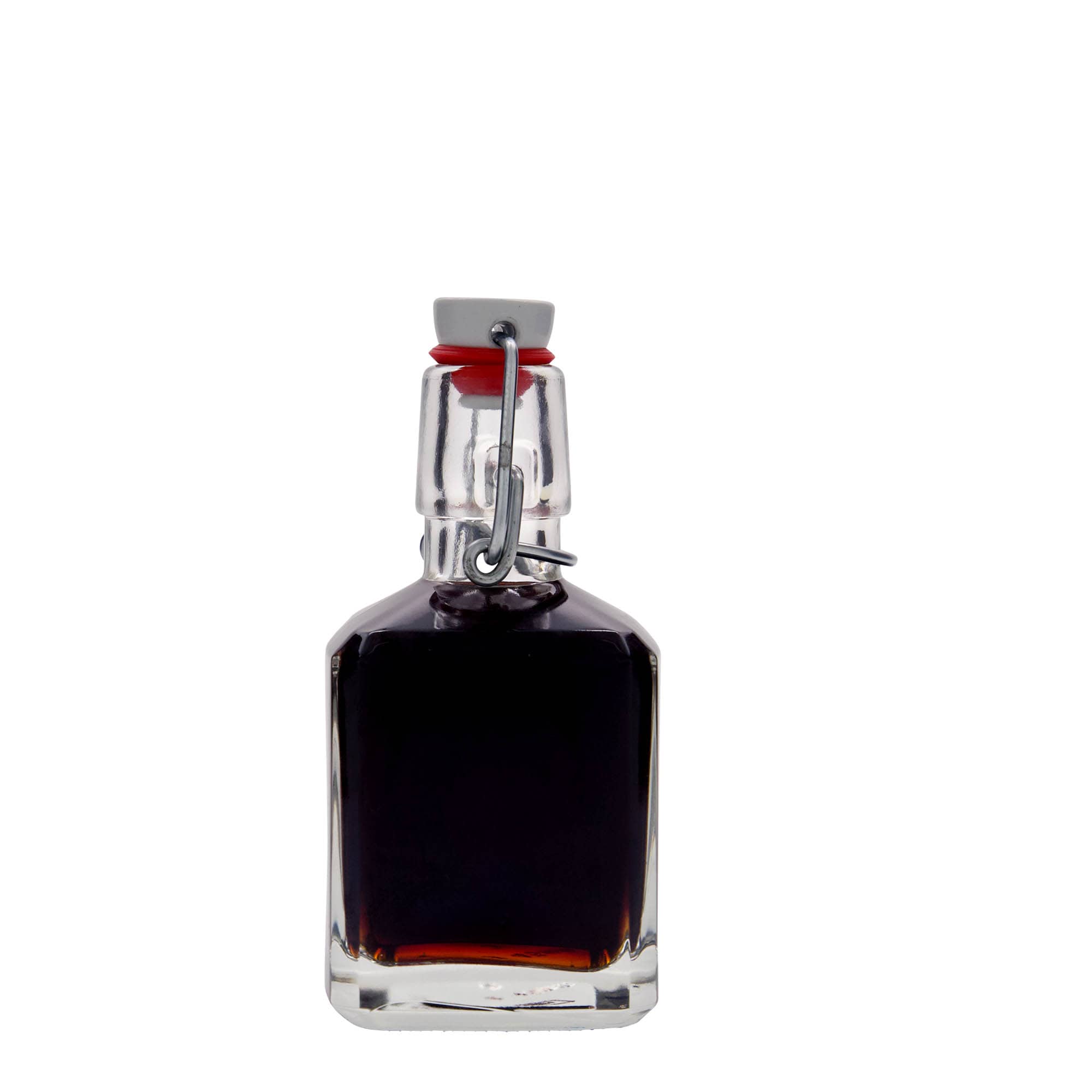 200 ml стъклена бутилка „Kubica“, квадратна, затваряне: тапа с клипс