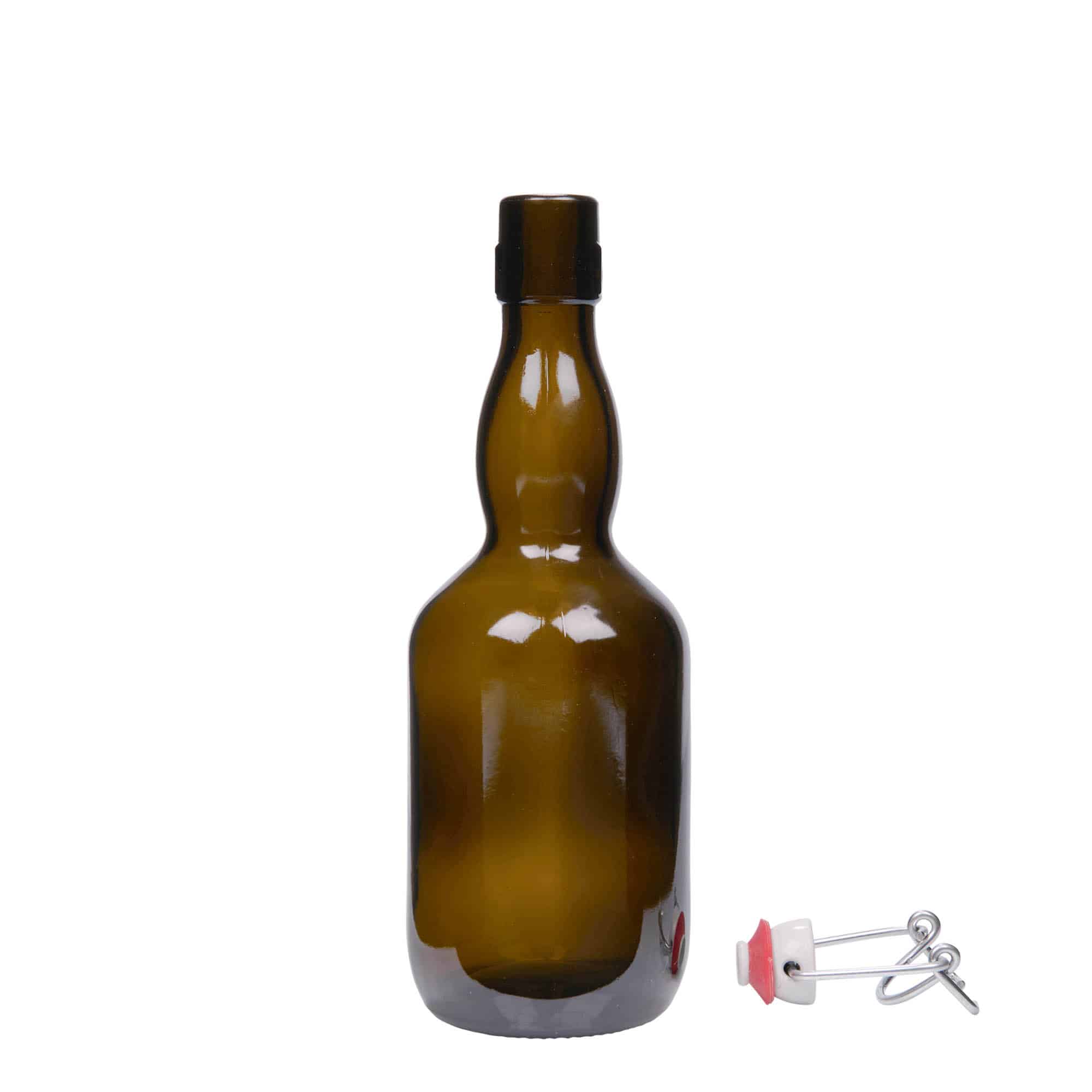 500 ml бутилка за бира с изпъкнало гърло, стъклена, антично зелено, затваряне: тапа с клипс