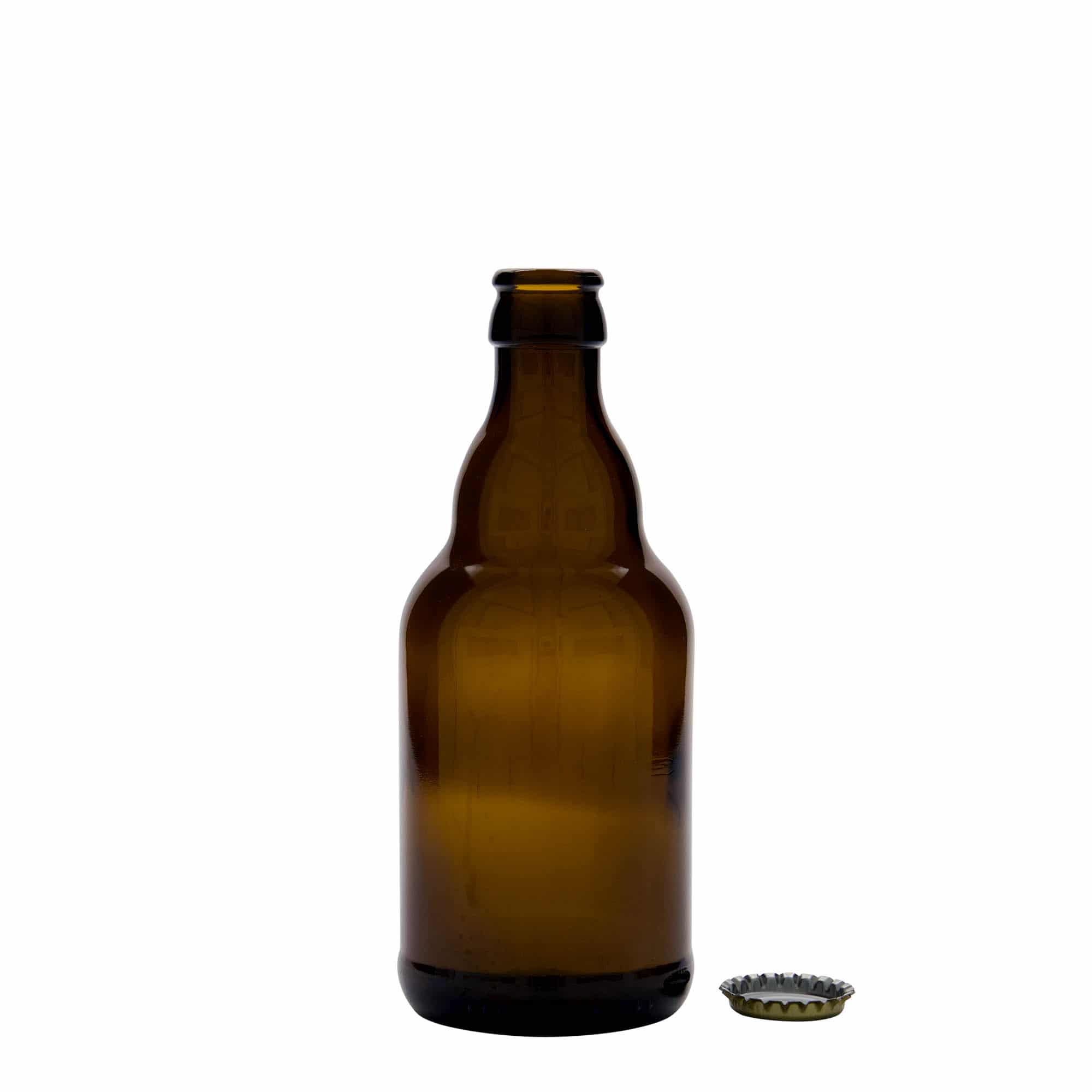330 ml бутилка за бира „Steinie“, стъклена, кафява, затваряне: метална капачка за бутилки