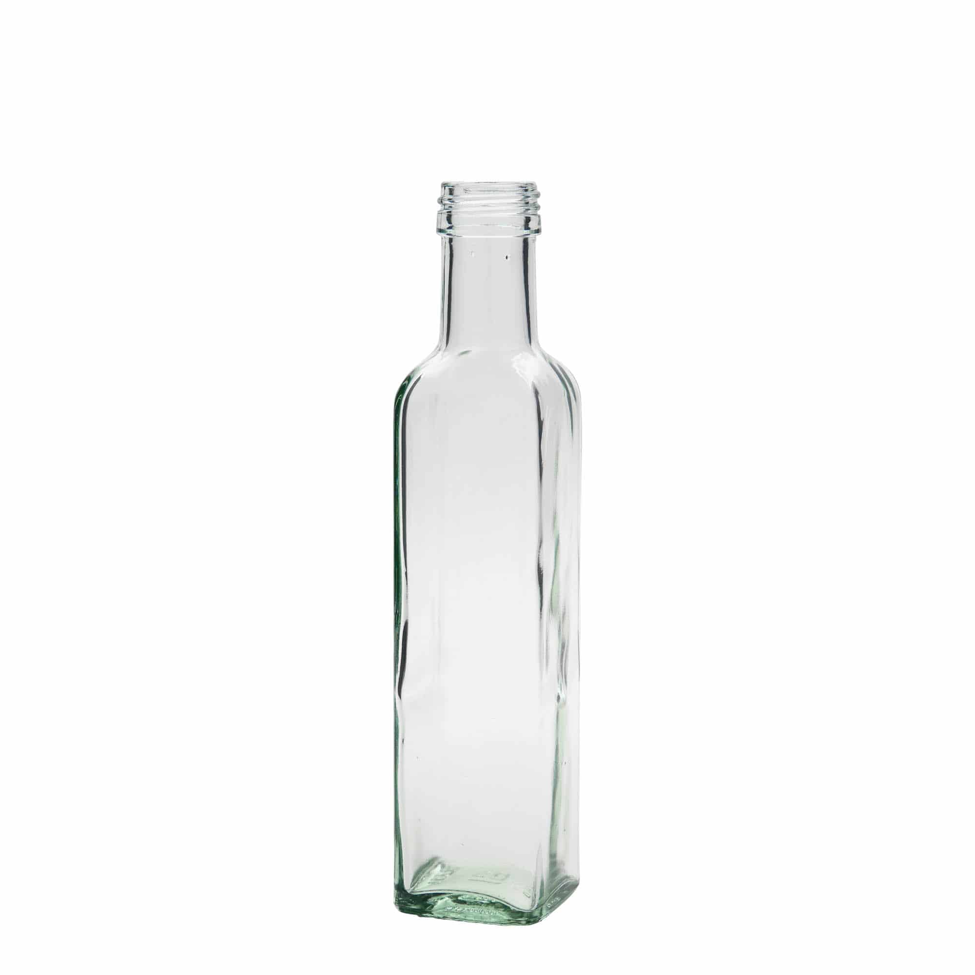 250 ml стъклена бутилка „Marasca“, квадратна, затваряне: капачка PP 31,5