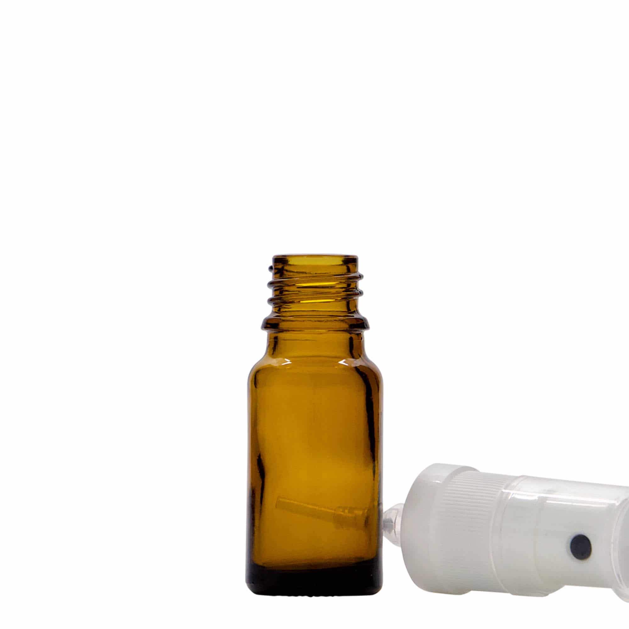 10 ml спрей бутилка за лекарства, стъклена, кафява, затваряне: винтова капачка с резба DIN 18