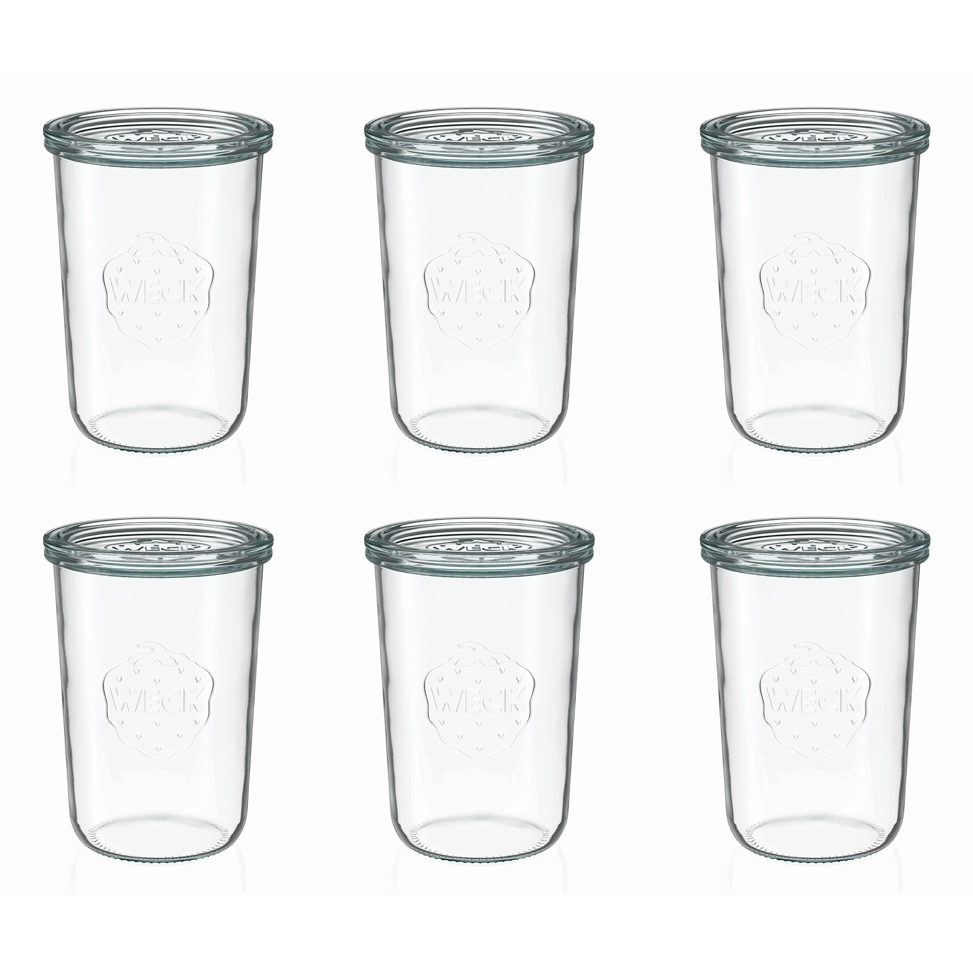 6x 850 ml стъклен буркан WECK с широко гърло със стъклен капак RR 100