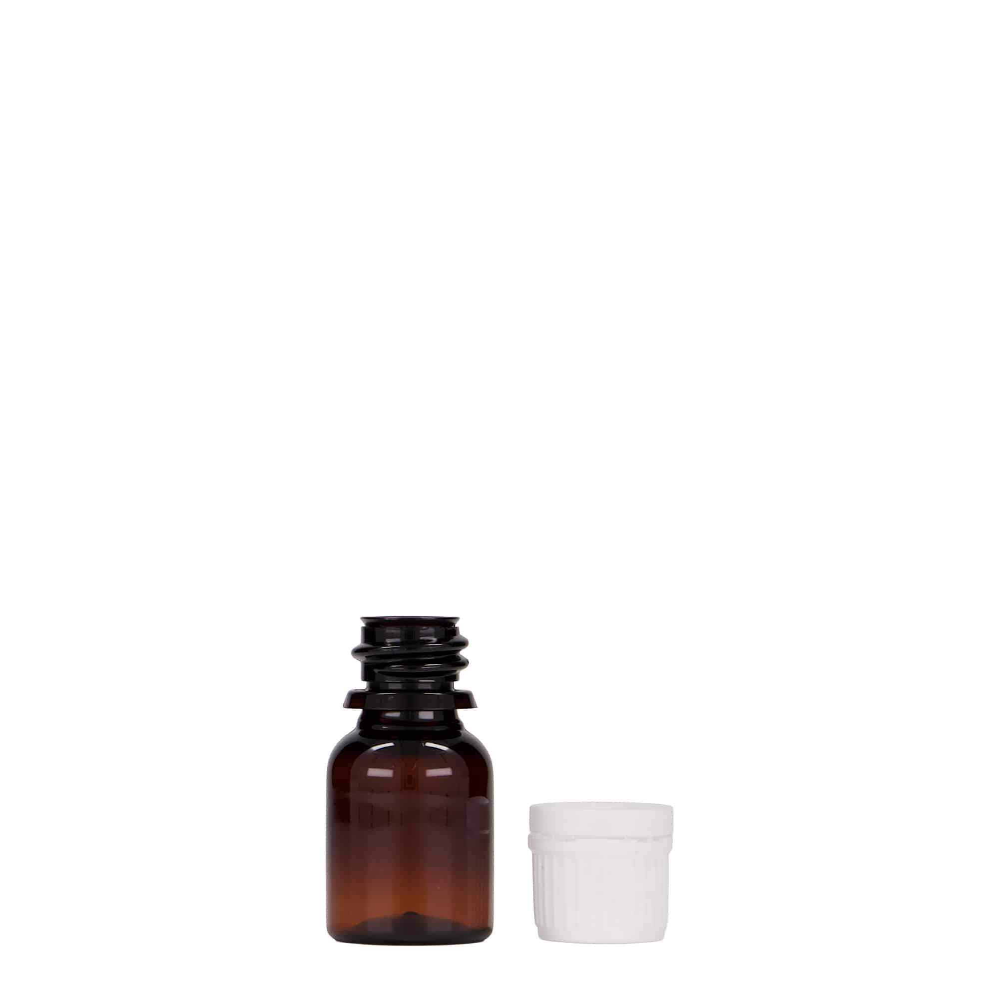 10 ml PET бутилка за лекарства „Easy Living“, кафява, пластмасова, затваряне: винтова капачка с резба DIN 18