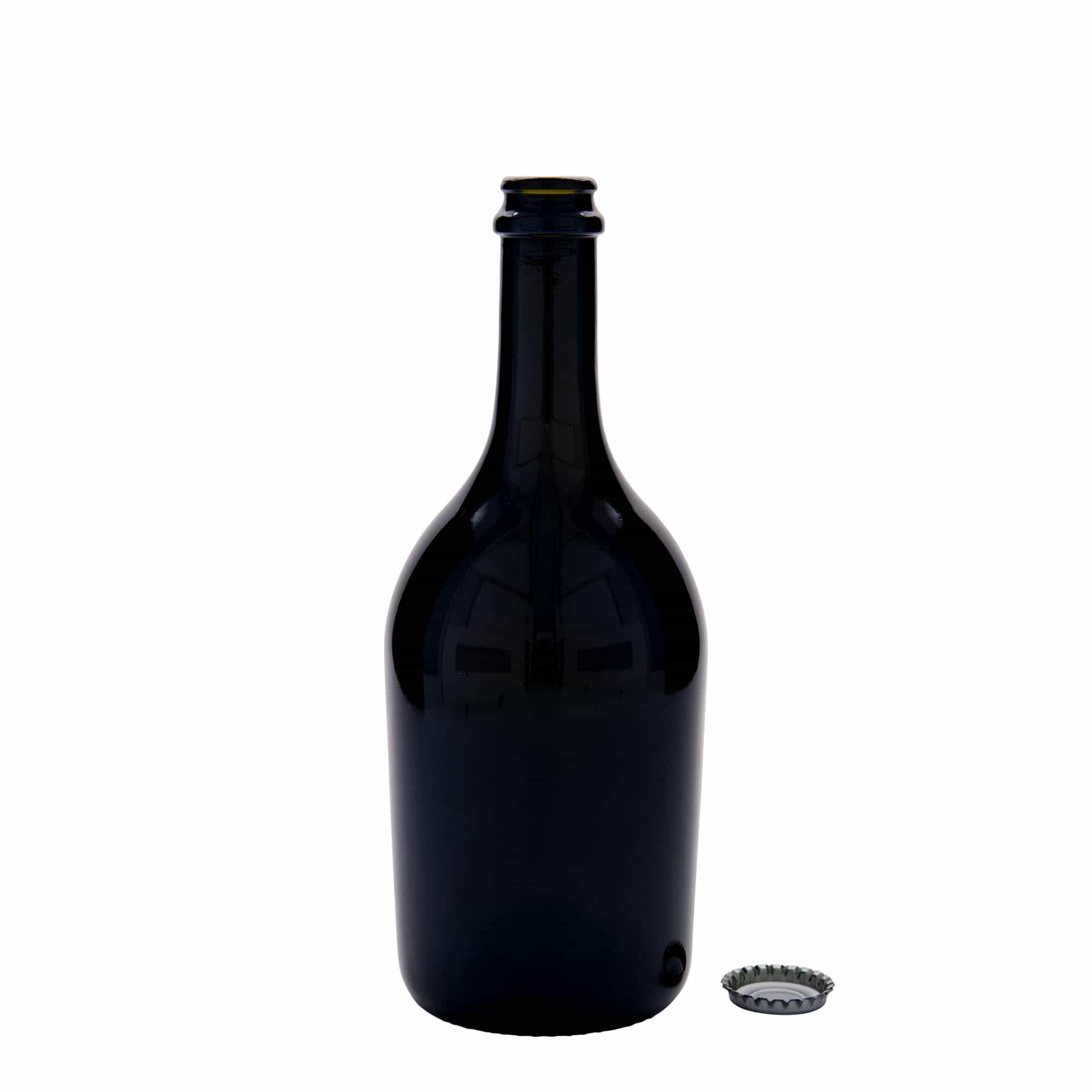750 ml бутилка за бира/шампанско „Butterfly“, стъклена, антично зелено, затваряне: метална капачка за бутилки