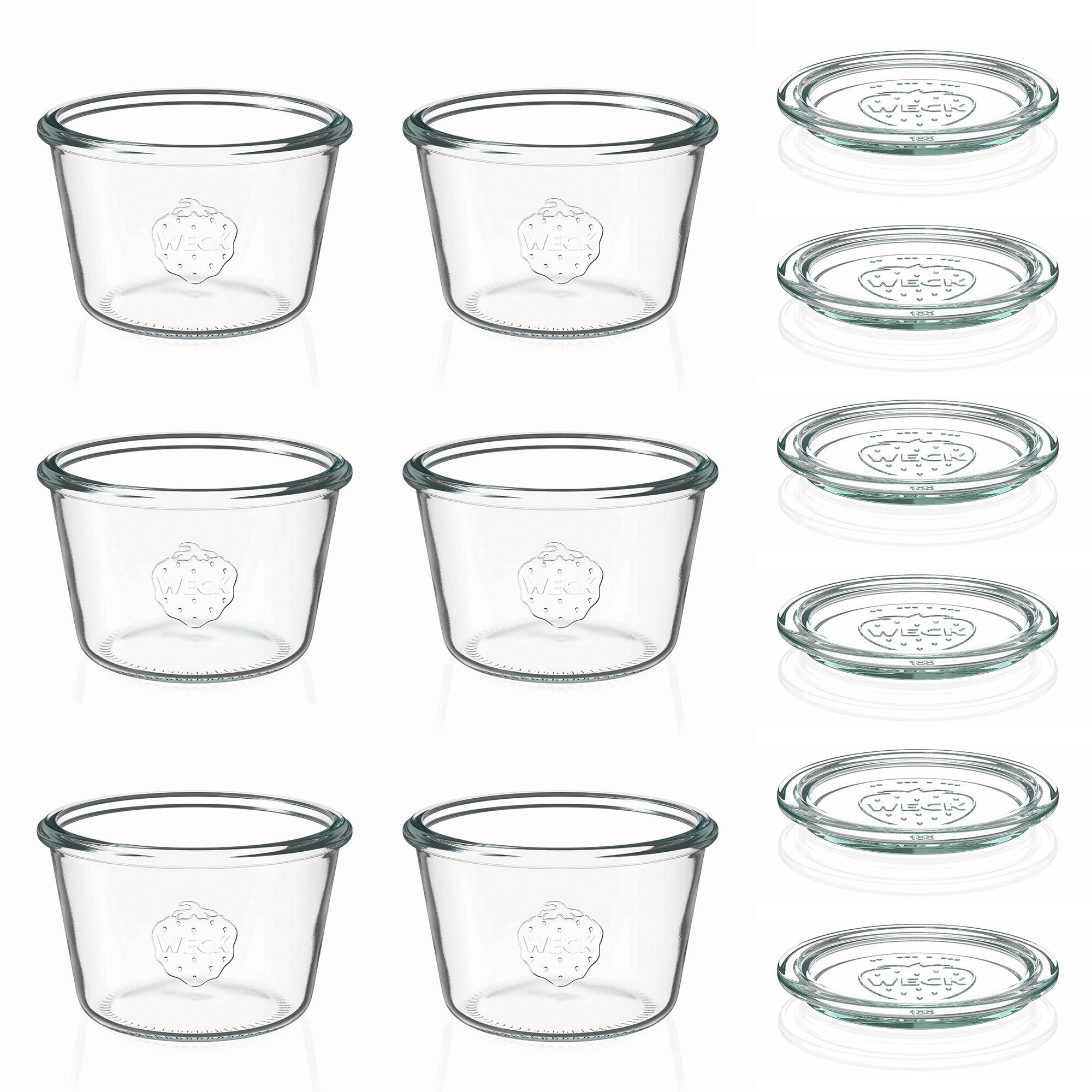 6x 370 ml стъклен буркан WECK с широко гърло със стъклен капак RR 100