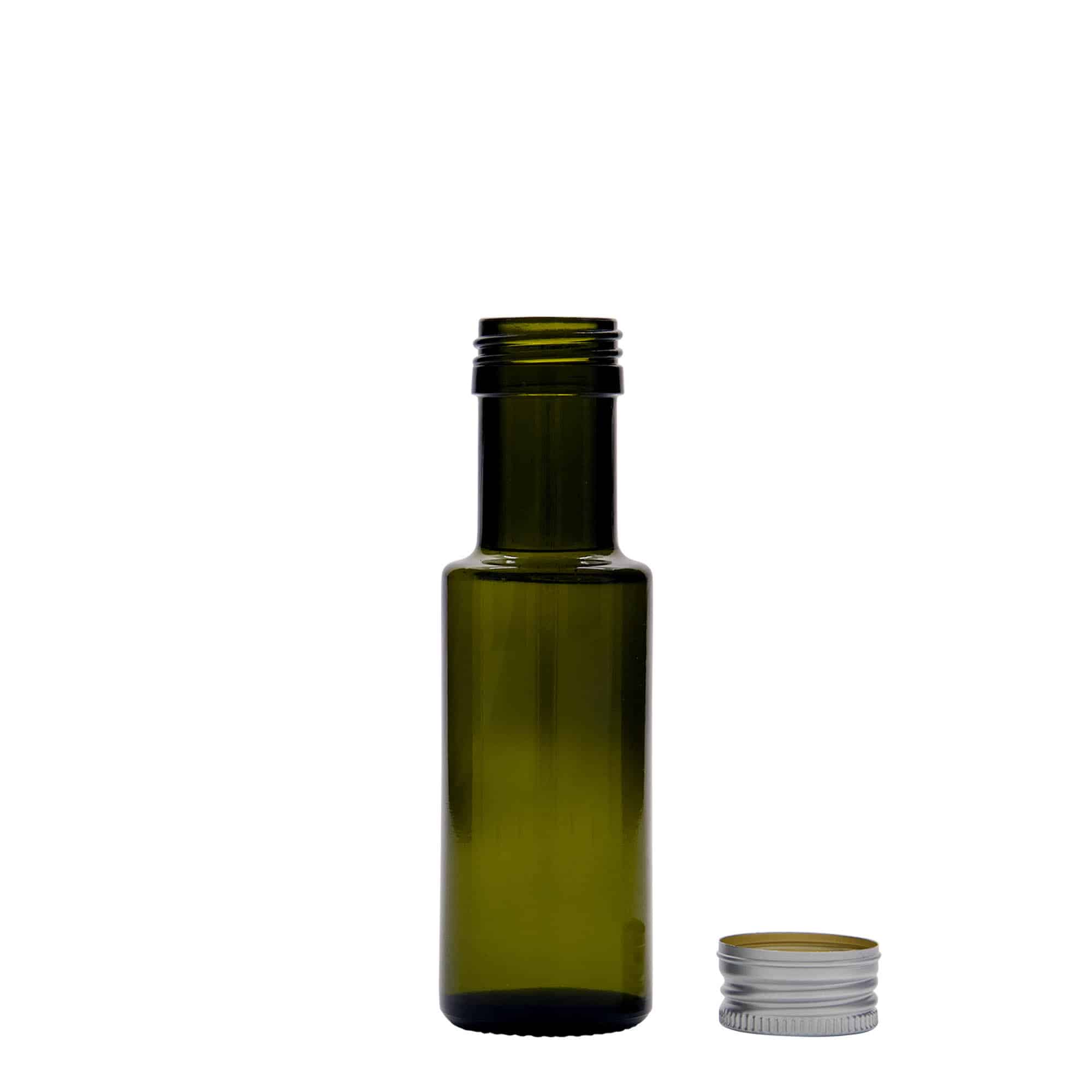 100 ml стъклена бутилка „Dorica“, антично зелено, затваряне: капачка PP 31,5