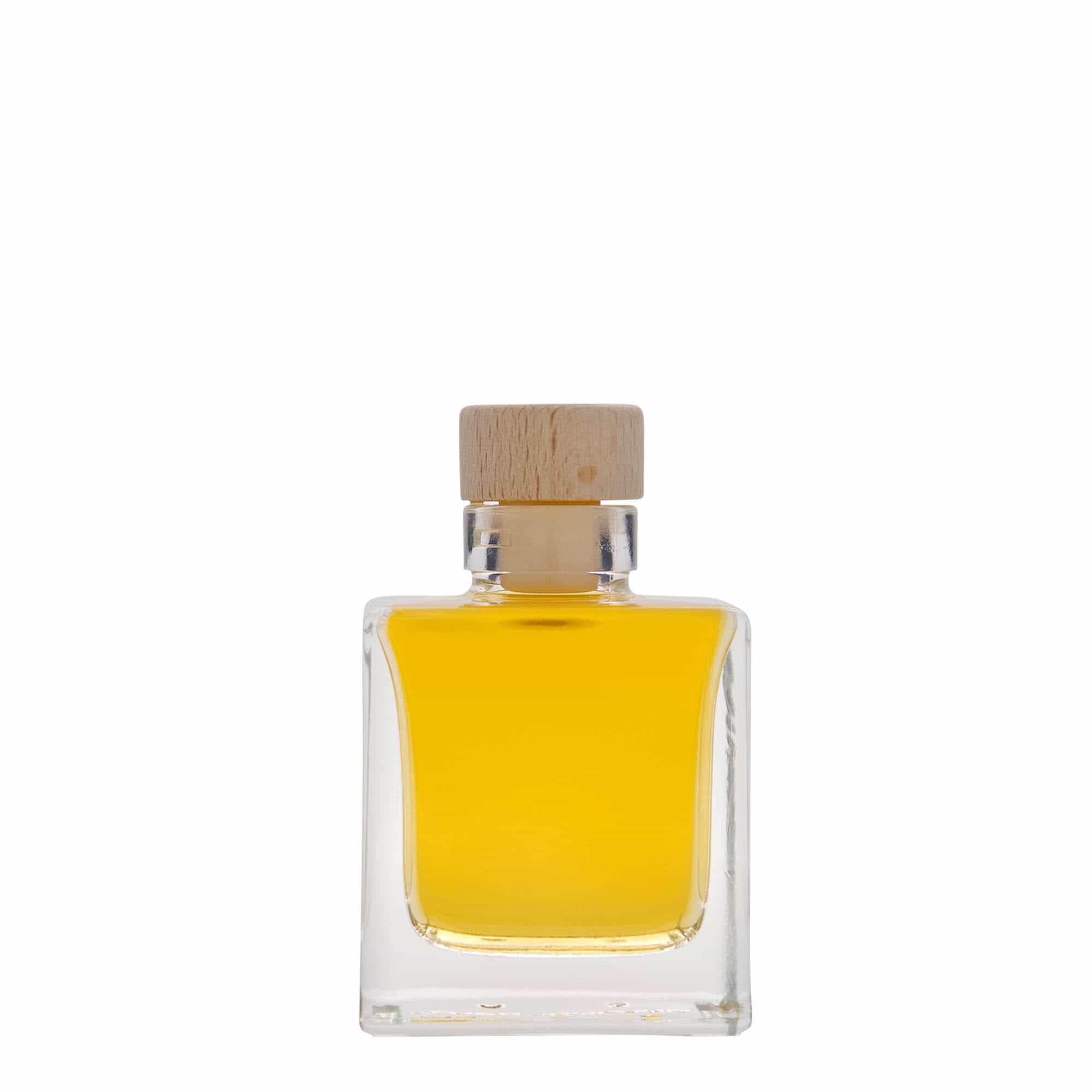 100 ml стъклена бутилка „Cube“, квадратна, затваряне: коркова тапа