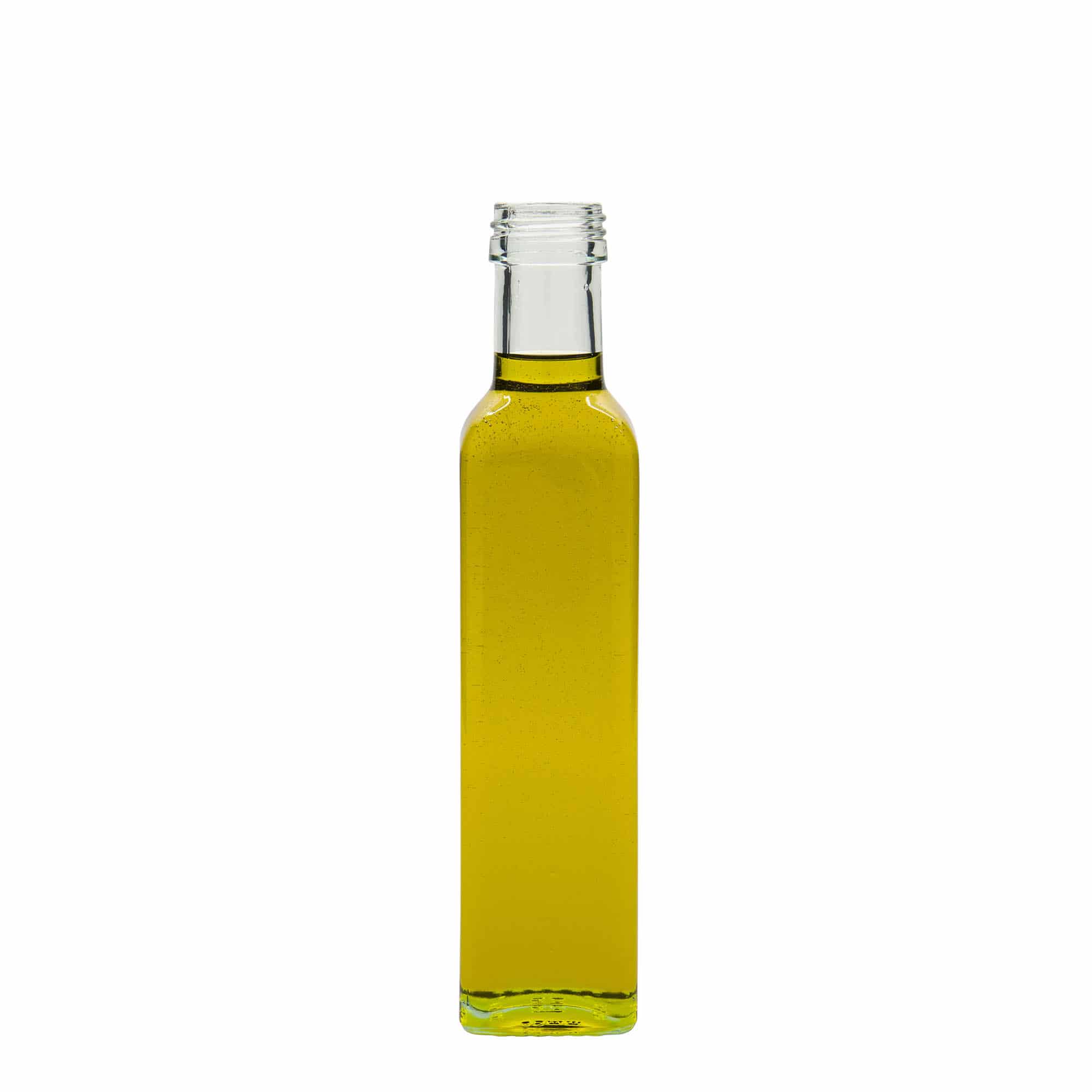 250 ml стъклена бутилка „Marasca“, квадратна, затваряне: капачка PP 31,5