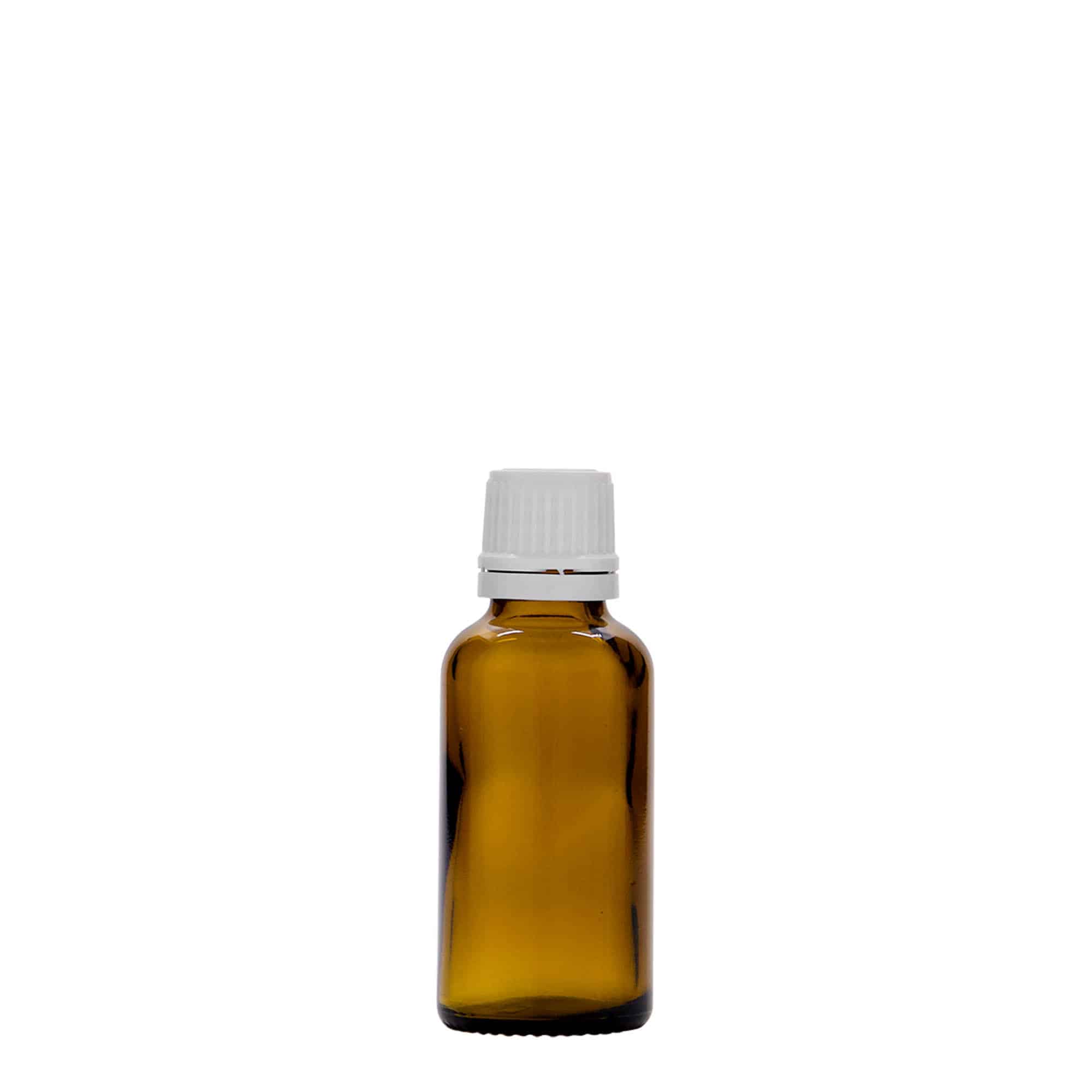 30 ml бутилка за лекарства, стъклена, кафява, затваряне: винтова капачка с резба DIN 18