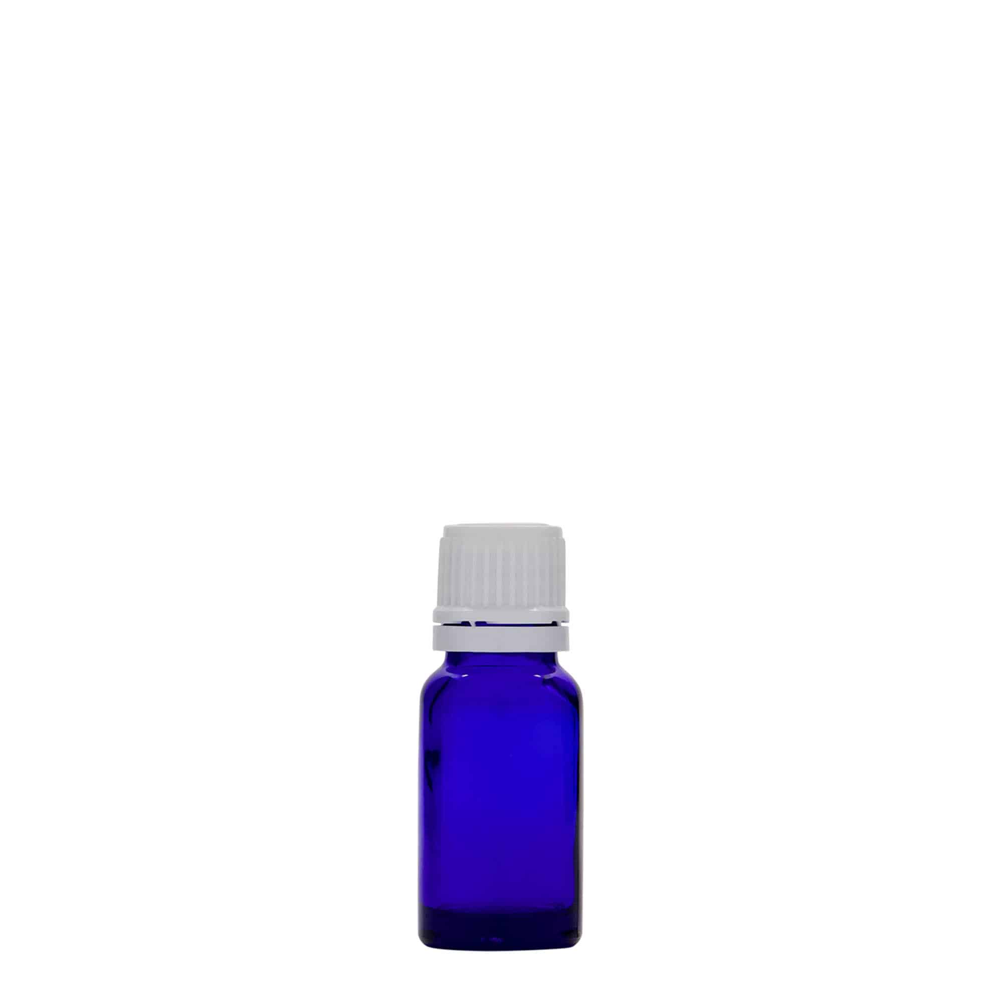 10 ml бутилка за лекарства, стъклена, кралско синьо, затваряне: винтова капачка с резба DIN 18