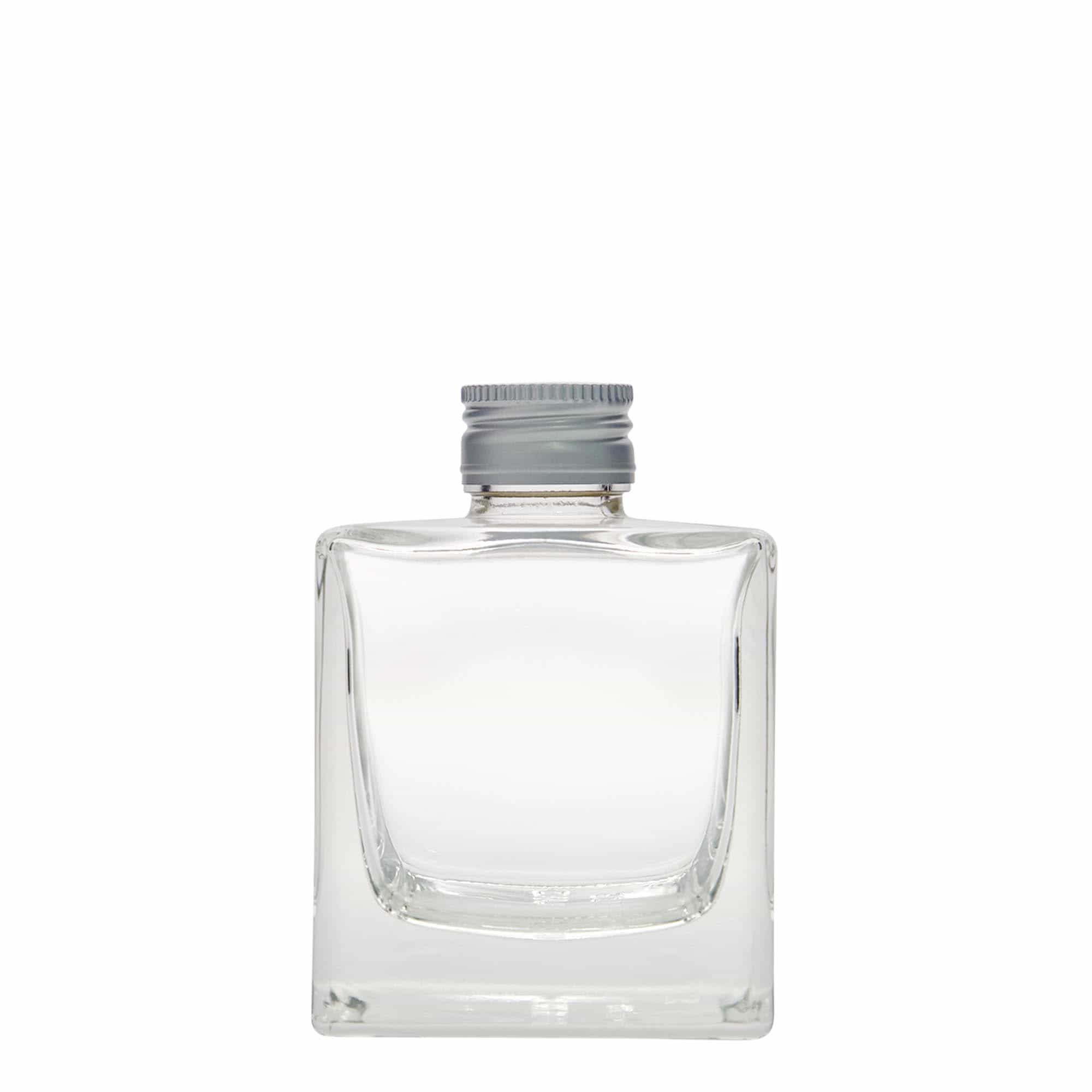 200 ml стъклена бутилка „Cube“, квадратна, затваряне: капачка PP 28