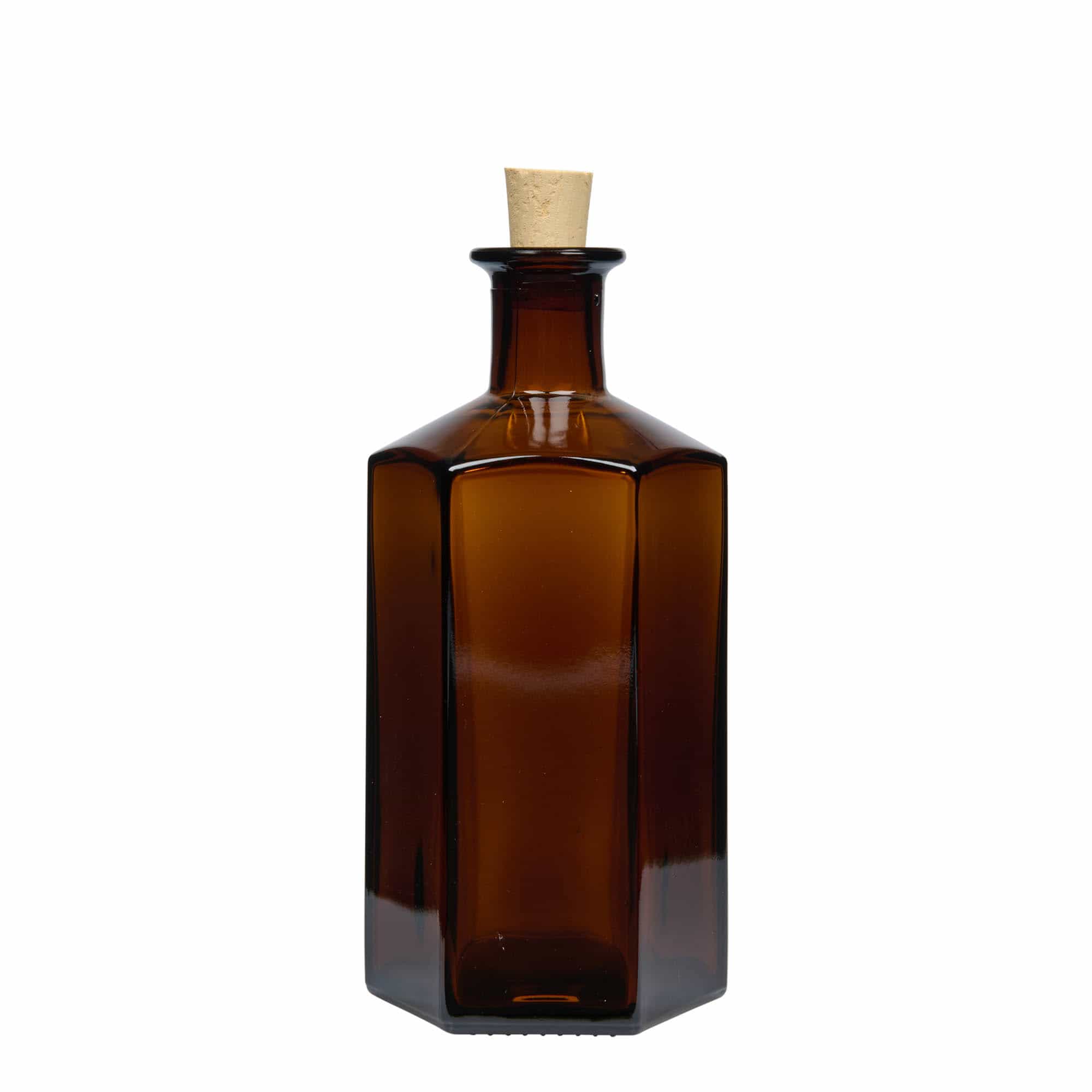 Стъклена бутилка от 500 ml Аптека „Jimmy“. шестоъгълна. кафява. Устие: корк